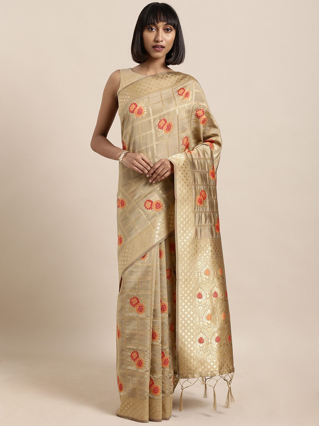 

SAINOOR Artificial Silk Woven Beige Regular Saree For Women