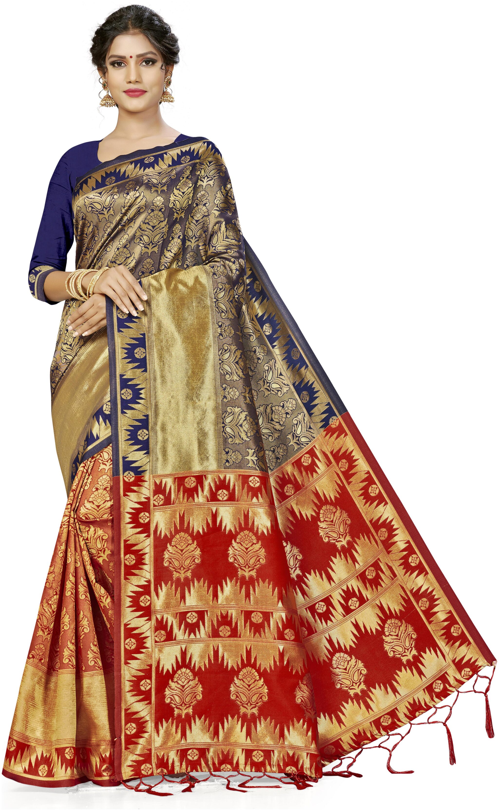 

SAINOOR Artificial Silk Red Woven Saree For Women
