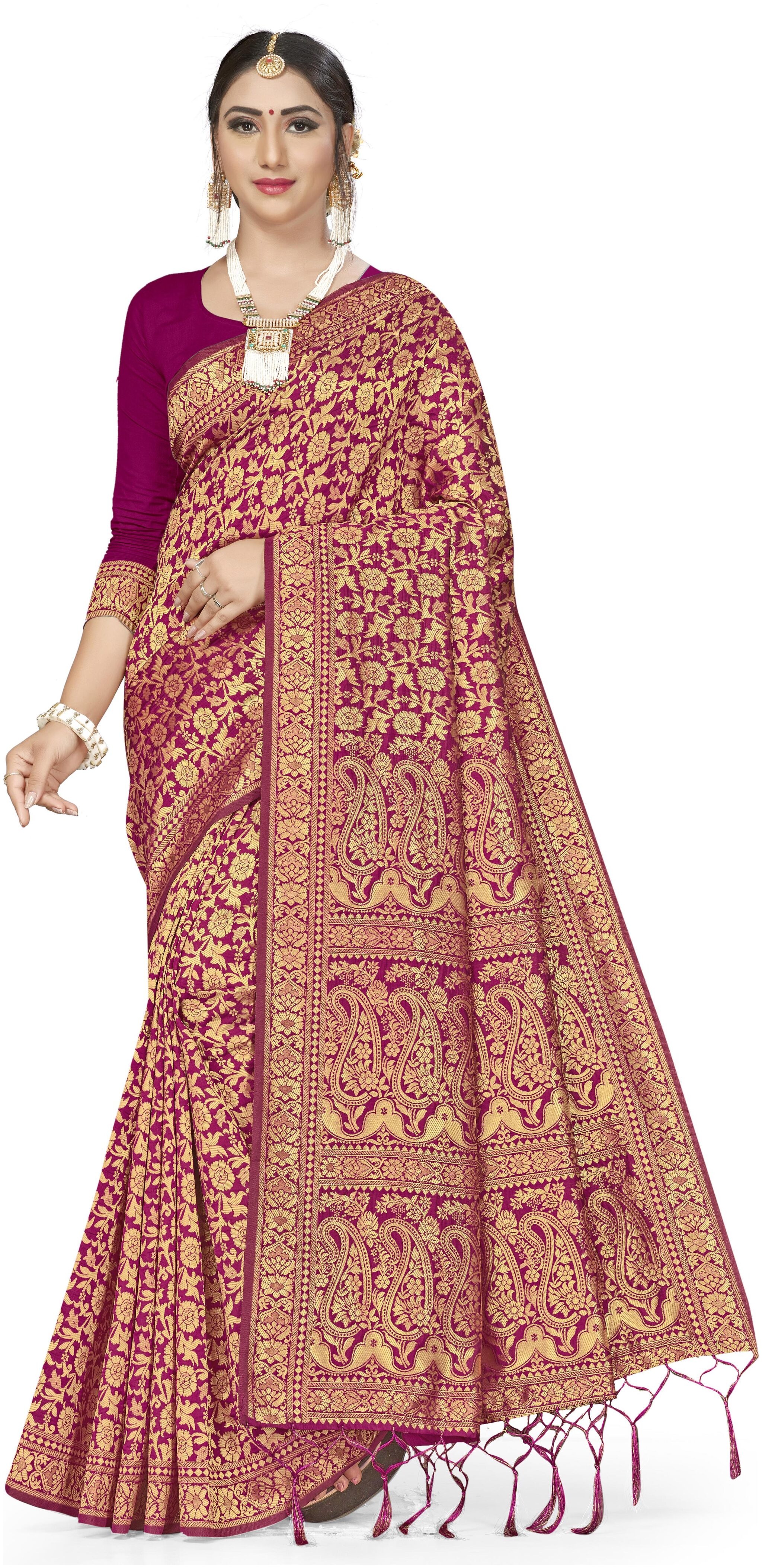 

SAINOOR Artificial Silk Wine Woven Saree For Women