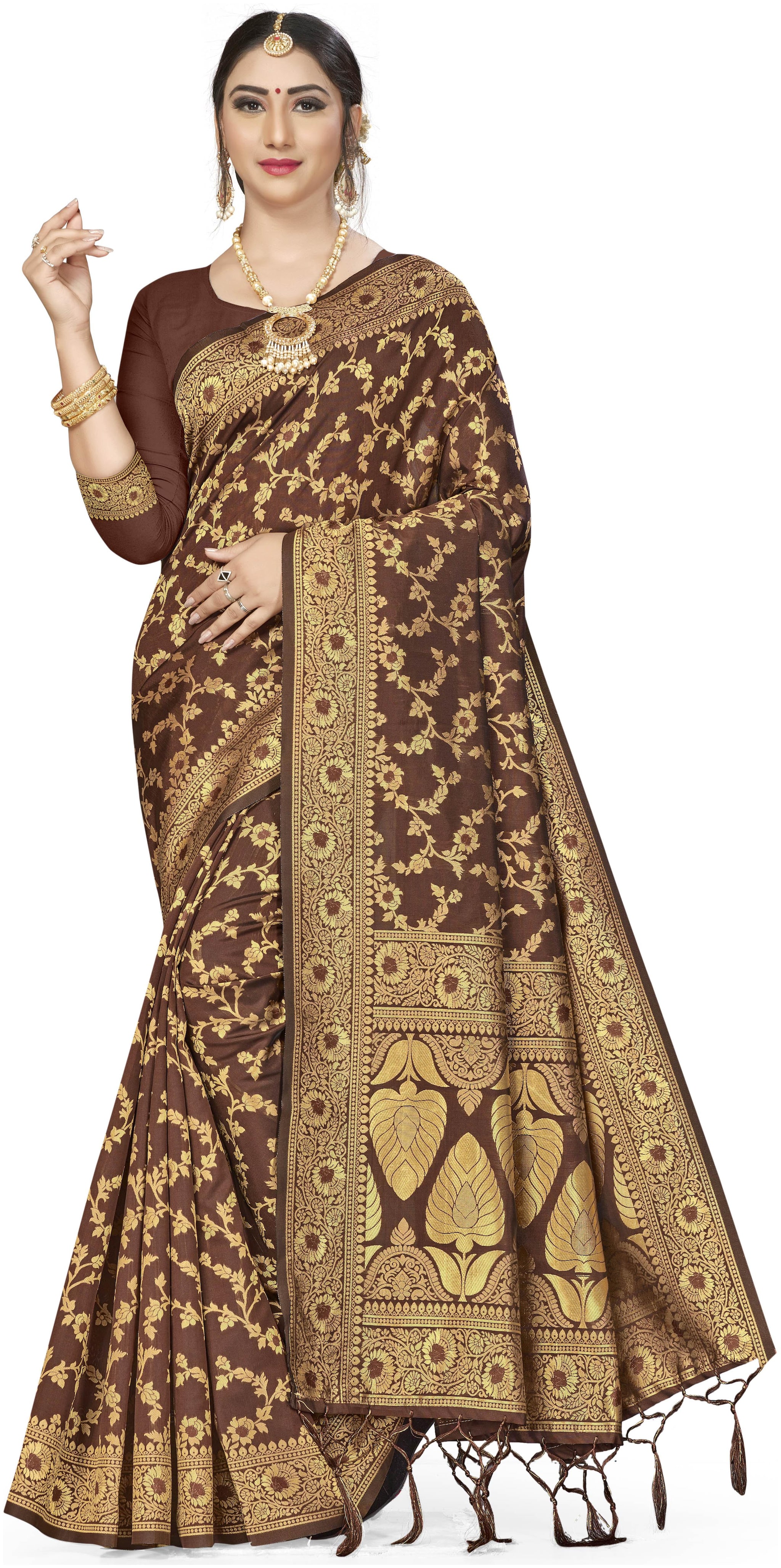

SAINOOR Artificial Silk Brown Woven Saree For Women