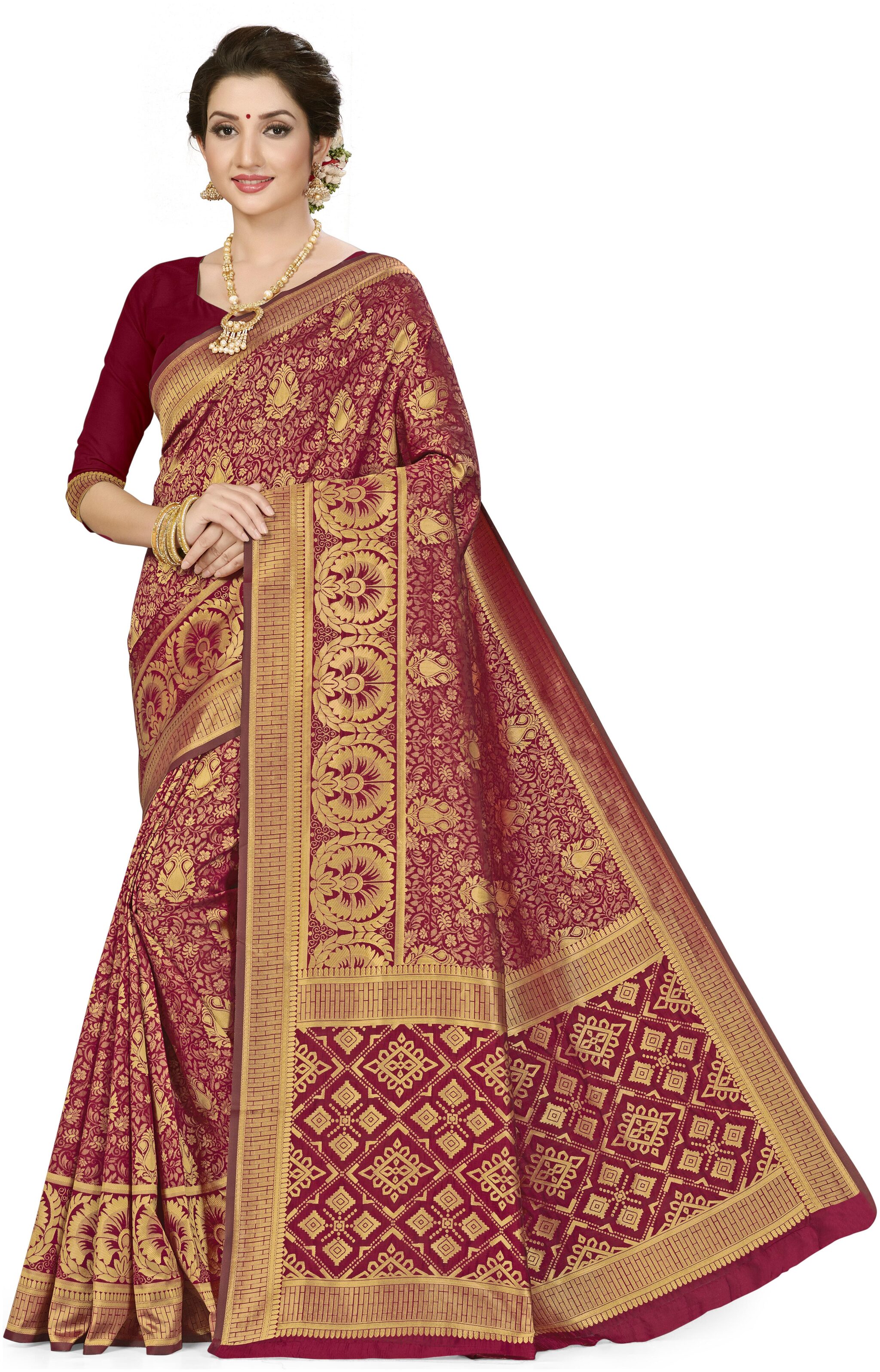 

SAINOOR Artificial Silk Maroon Woven Saree For Women
