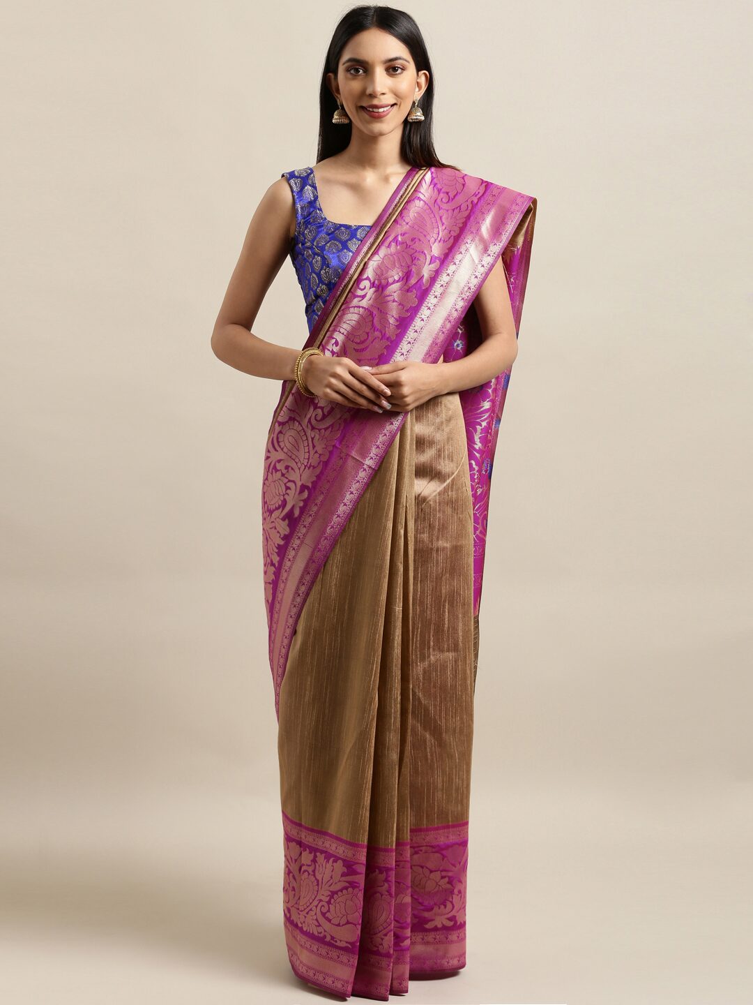 

SAINOOR Artificial Silk Woven Beige Regular Saree For Women