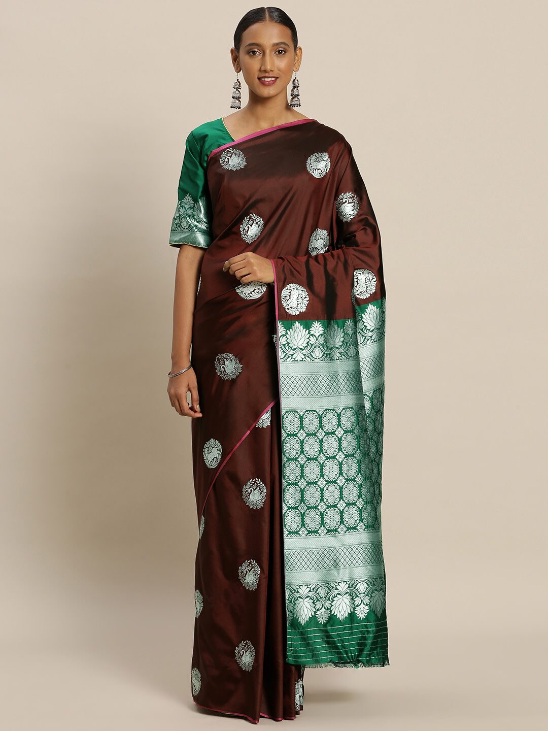 

SAINOOR Artificial Silk Woven Maroon Regular Saree For Women