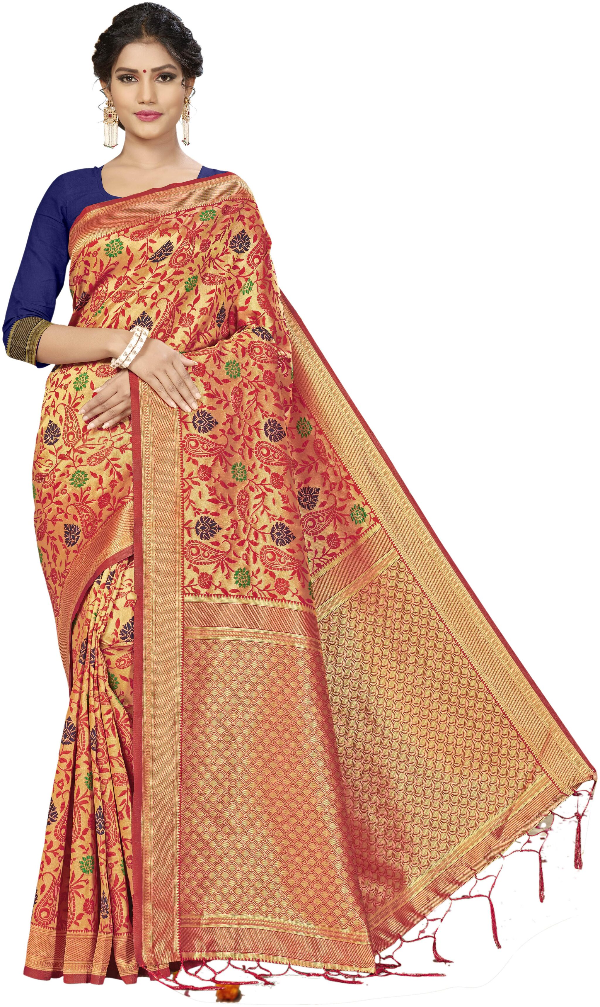 

SAINOOR Artificial Silk Red Woven Saree For Women
