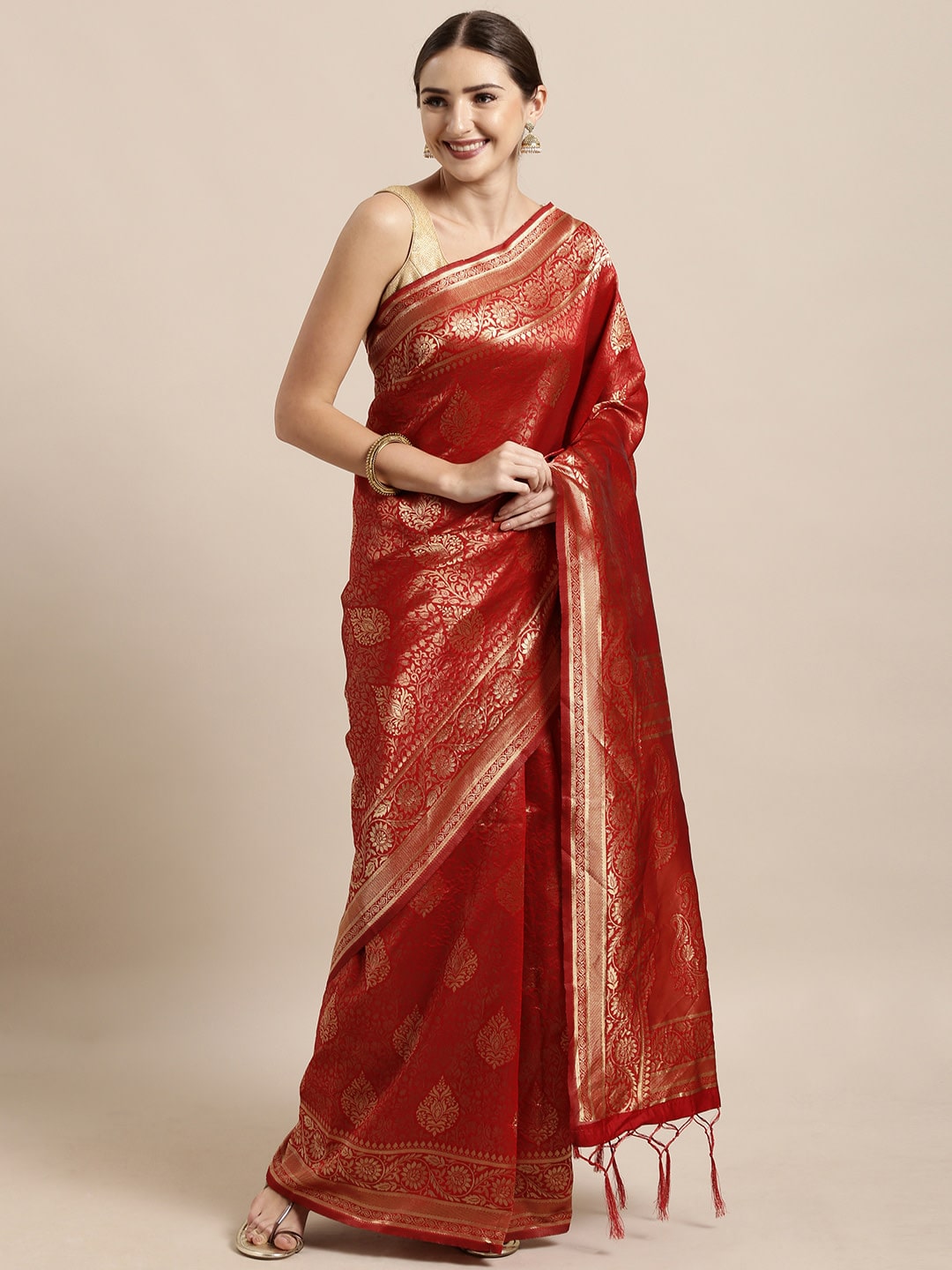 

SAINOOR Artificial Silk Woven Red Regular Saree For Women