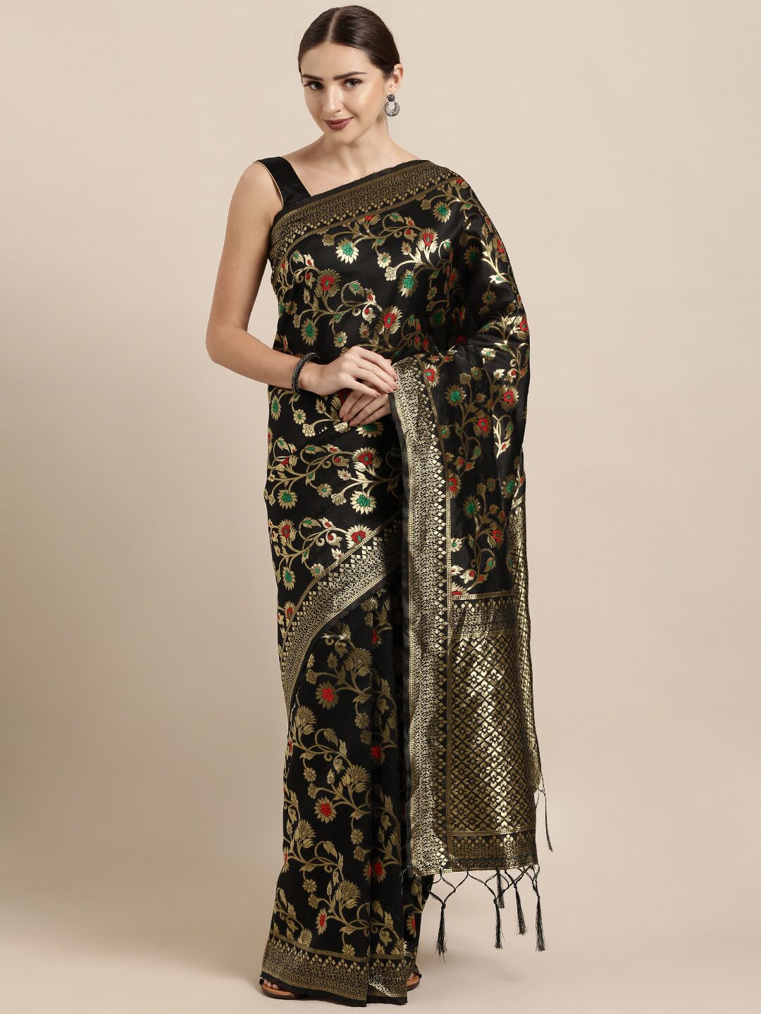 

SAINOOR Artificial Silk Woven Black Regular Saree For Women
