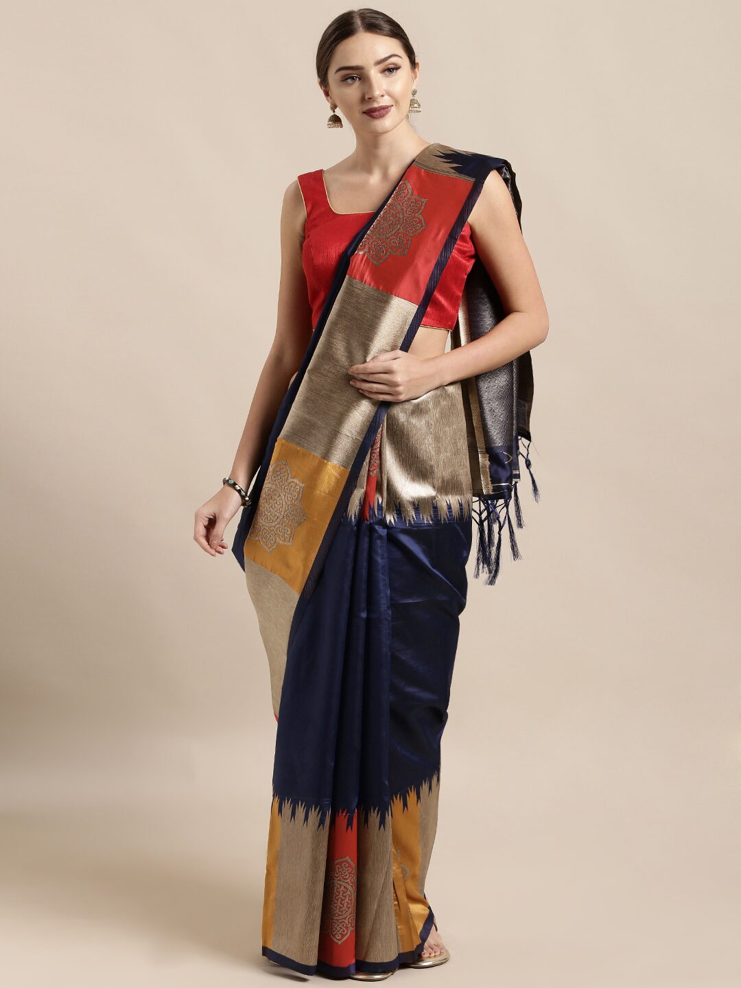 

SAINOOR Artificial Silk Woven Navy Blue Regular Saree For Women