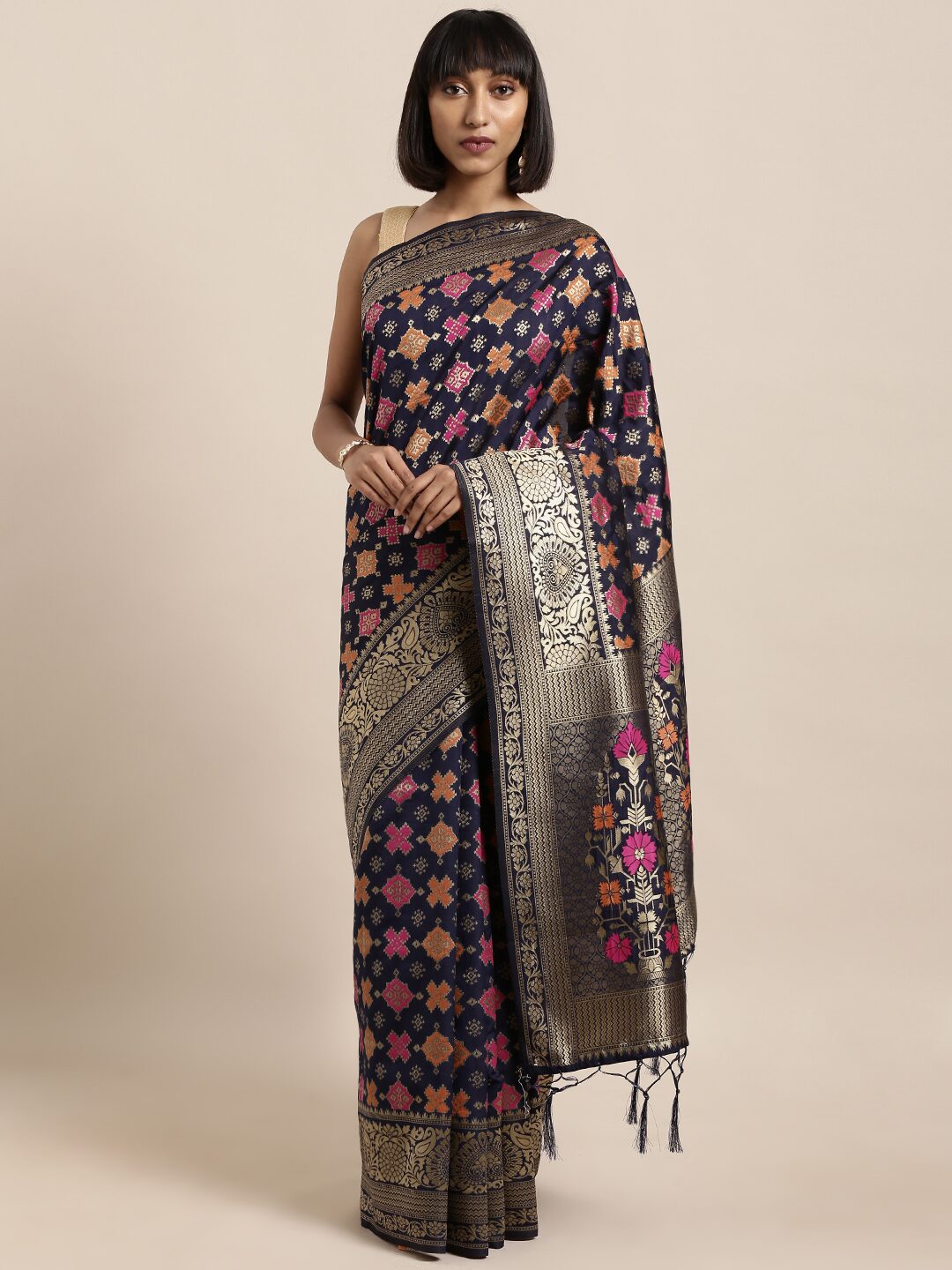 

SAINOOR Artificial Silk Woven Navy Blue Regular Saree For Women