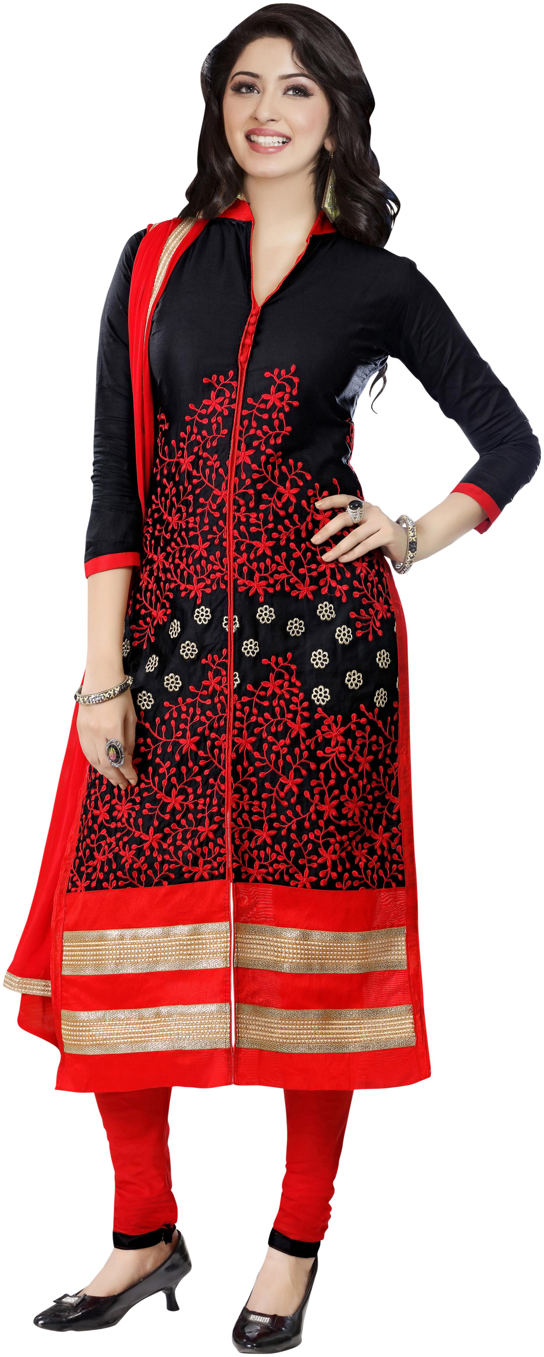 

Sainoor Black Colour Straight Style Embroidered Work Dress Material