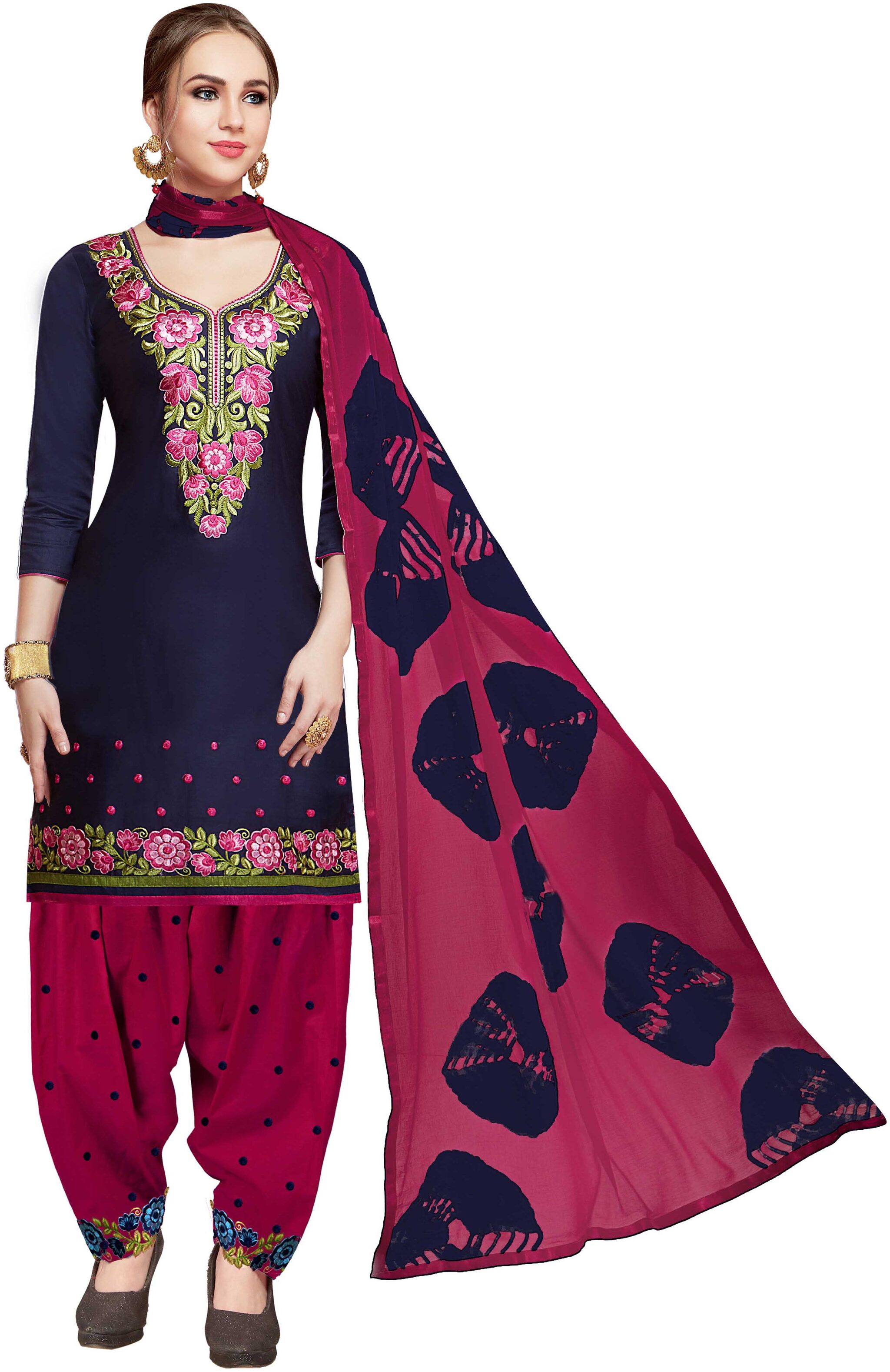 

Sainoor Blue Colour Straight Style Embroidered Work Dress Material