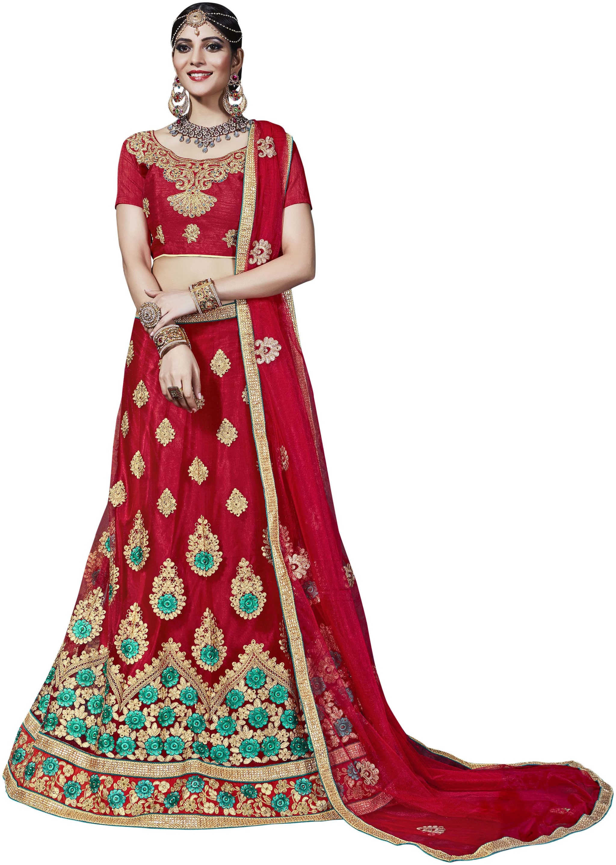 

Sainoor Fancy Multi Zari Embrodiery Red Colour Lehenga