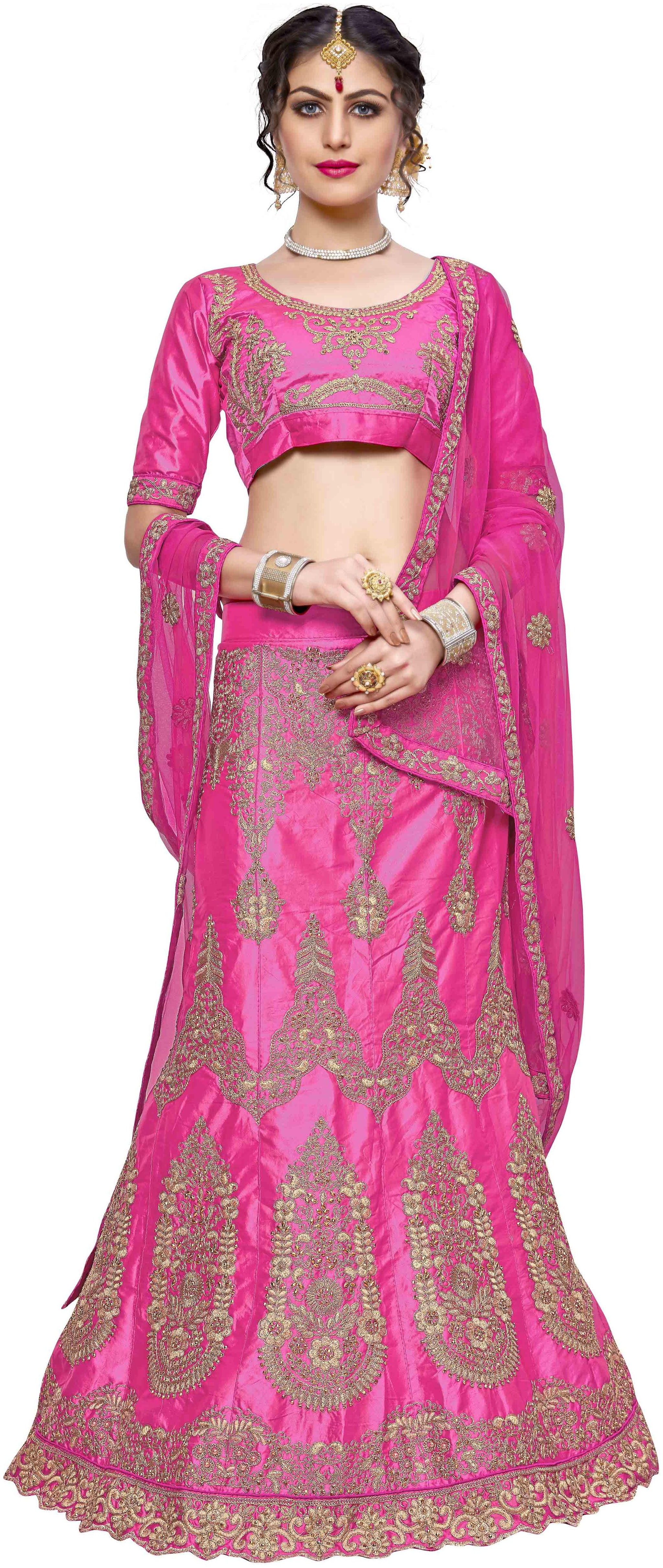 

Sainoor Fancy Multi Zari Embrodiery Pink Colour Lehenga