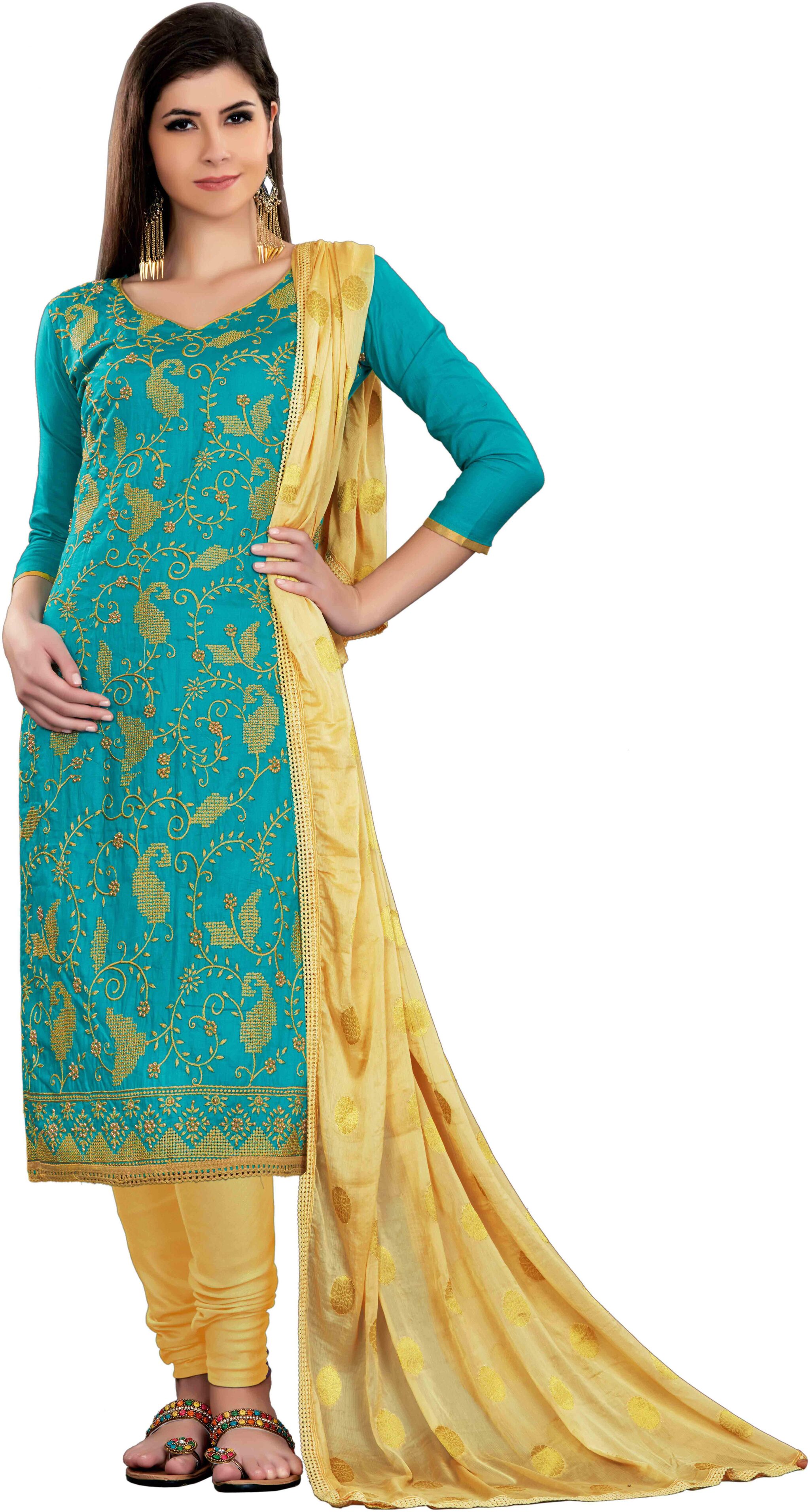 

Sainoor Green Colour Straight Style Embroidered Work Dress Material