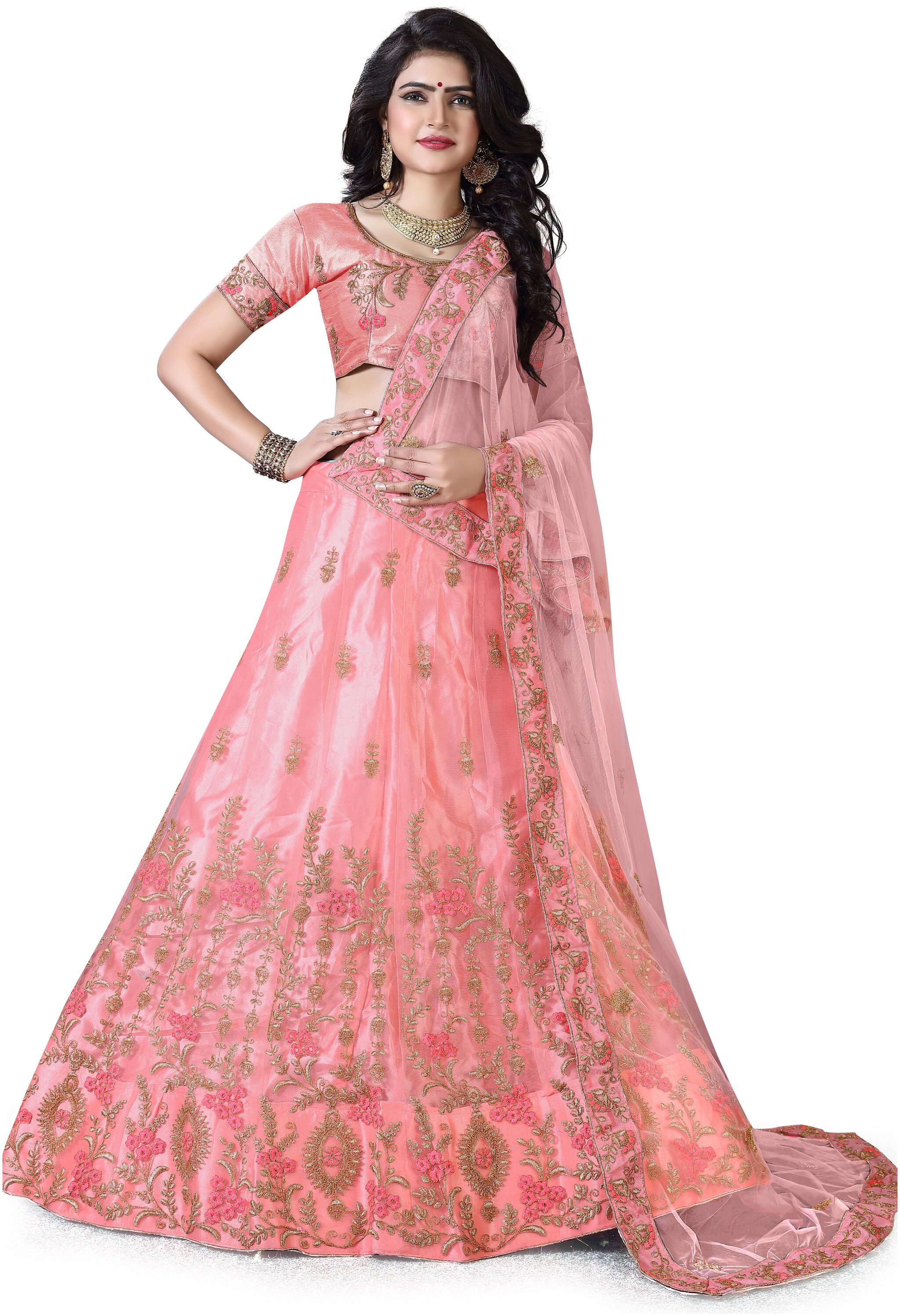 

SAINOOR Net Embroidered Lehenga Choli - Pink