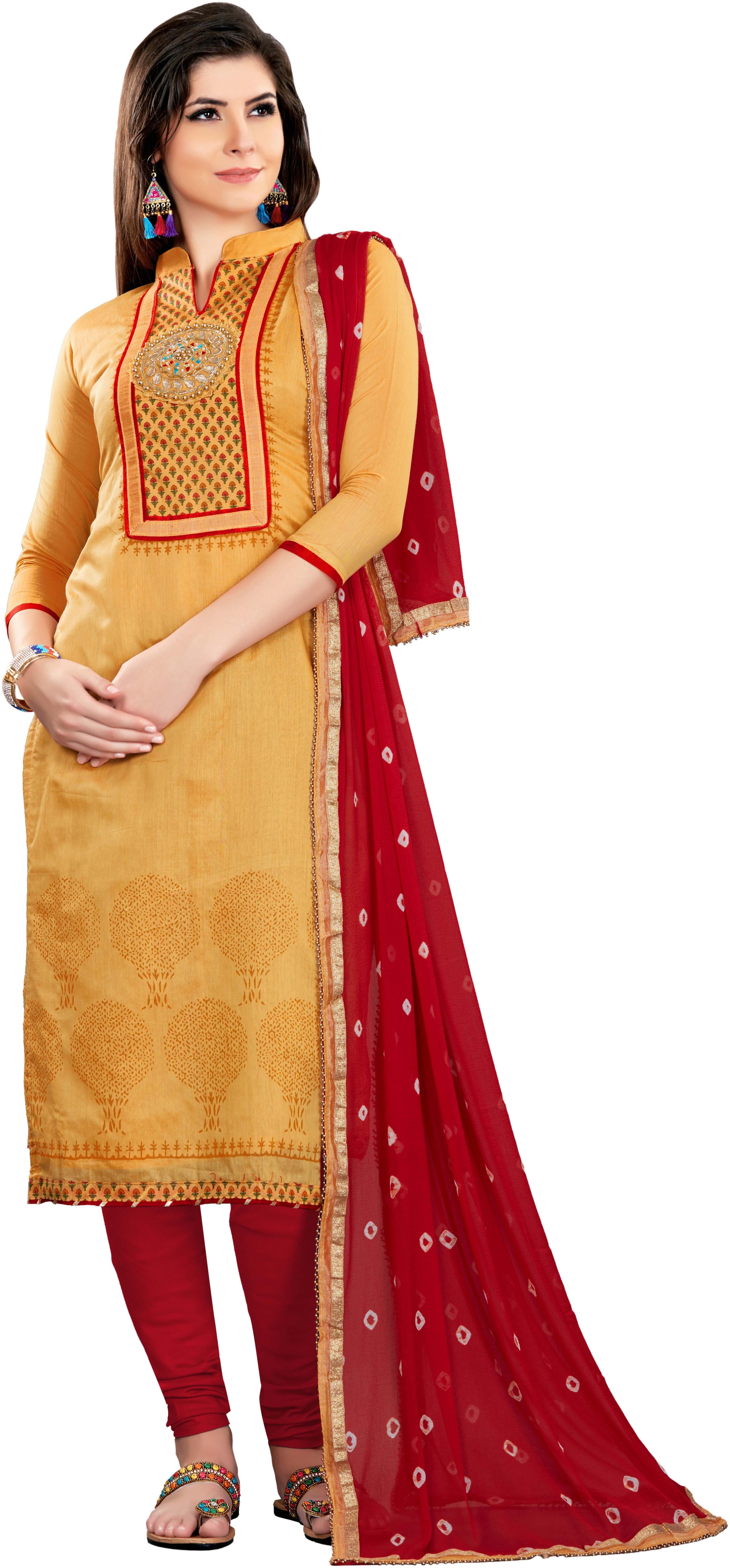 

Sainoor Peach Colour Straight Style Embroidered Work Dress Material