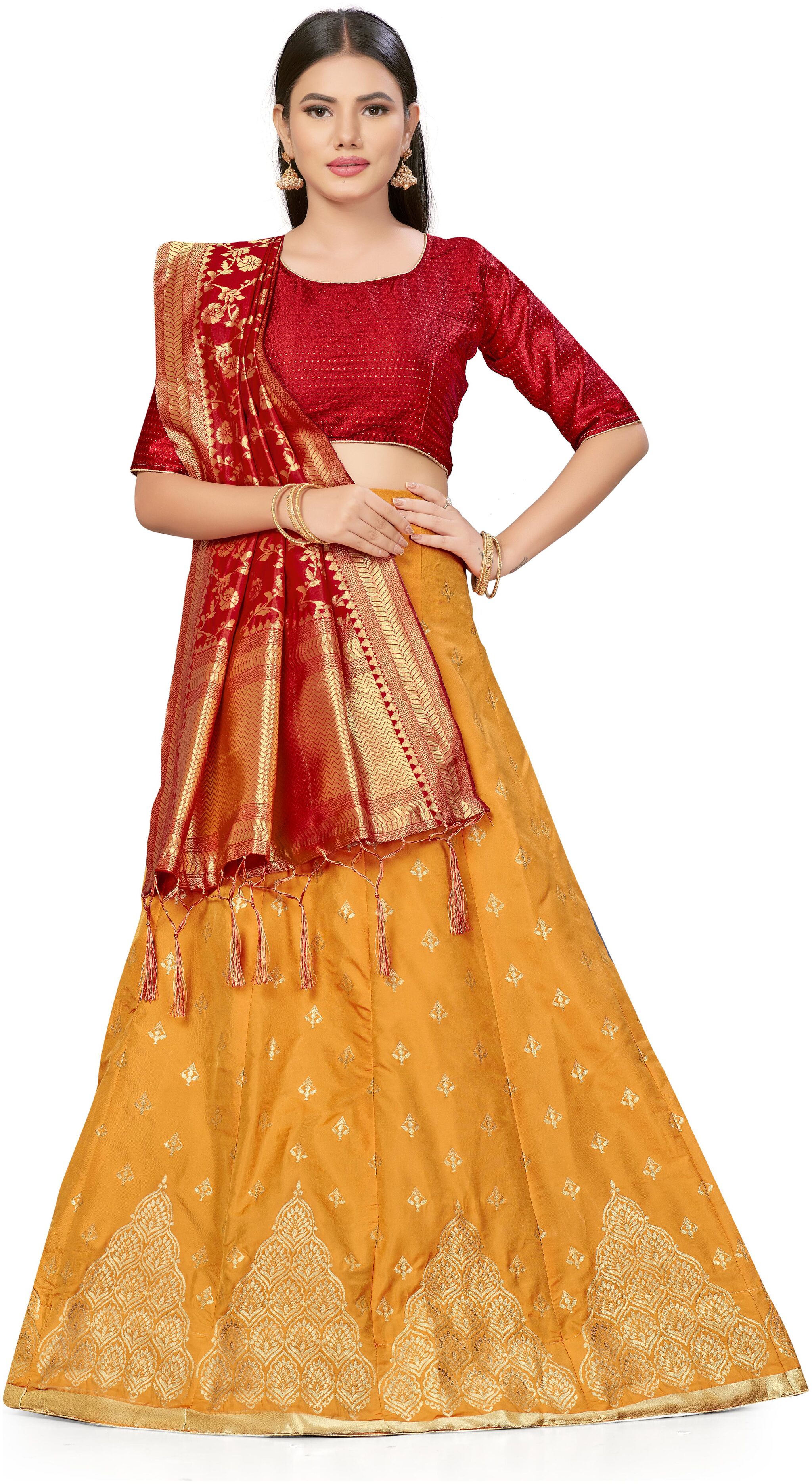 

Sainoor Silk Woven Orange Lehenga Choli With Dupatta Women