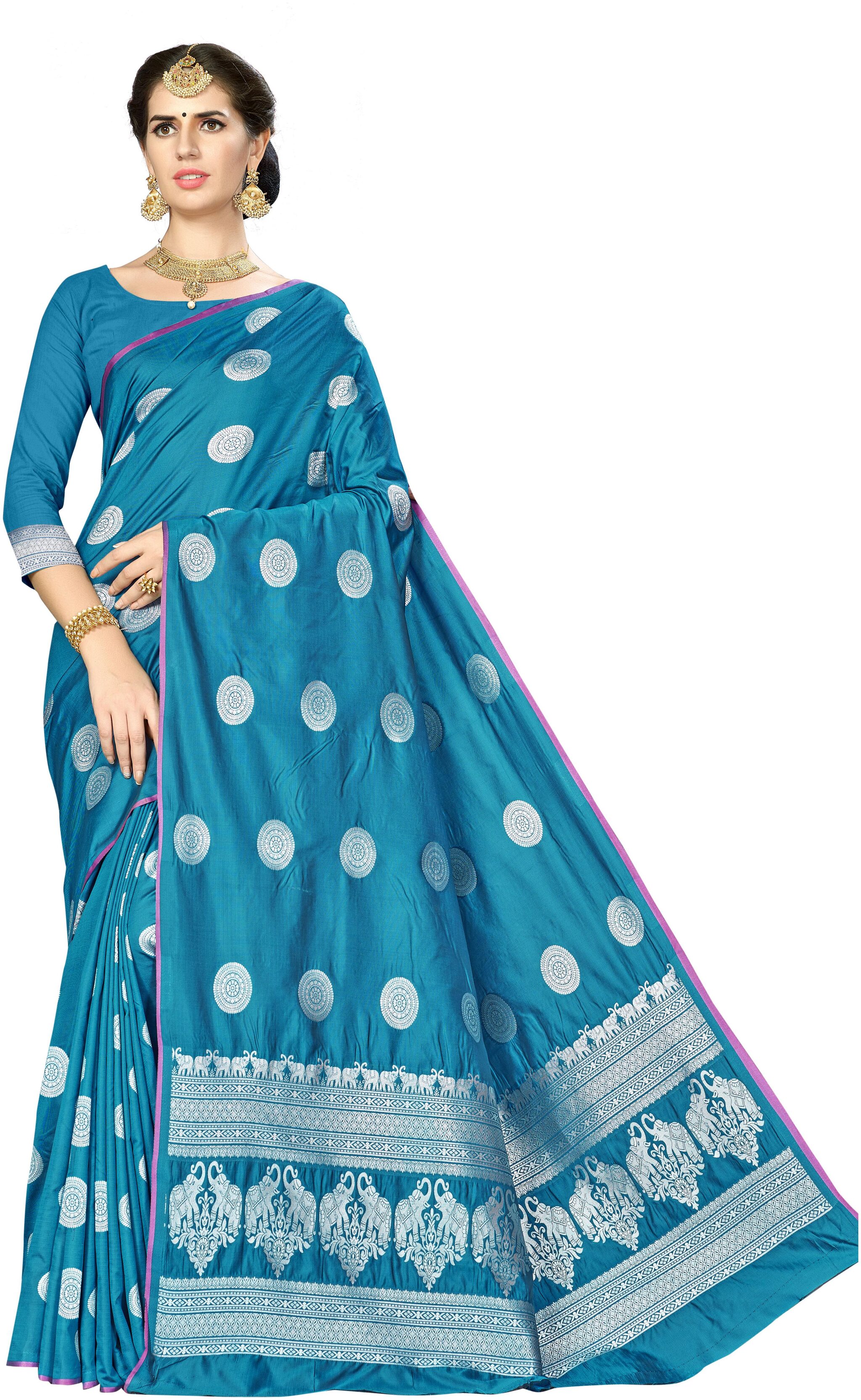 

SAINOOR Silk Banarasi Saree Turquoise