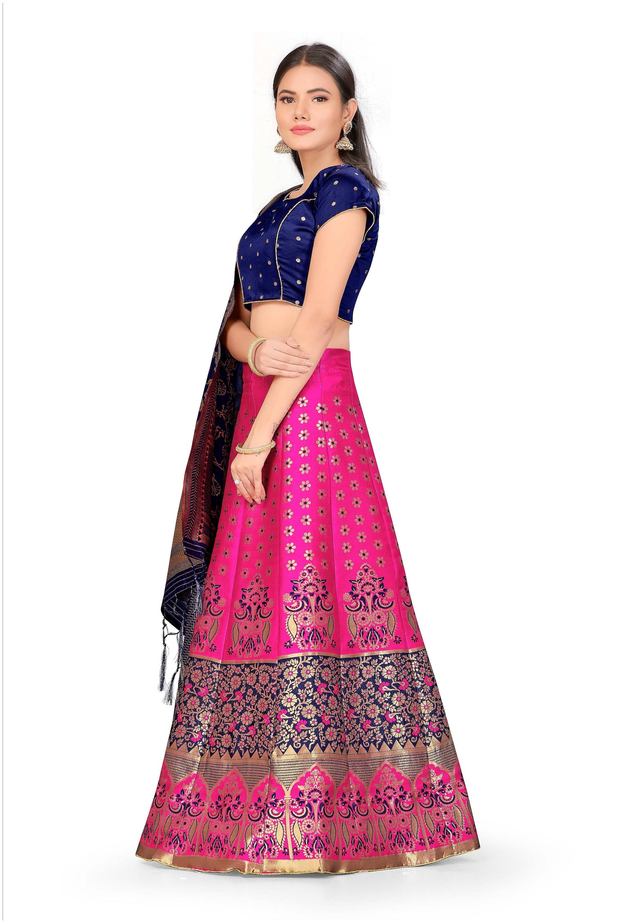 

Sainoor Silk Floral Pink Lehenga Choli With Dupatta Women