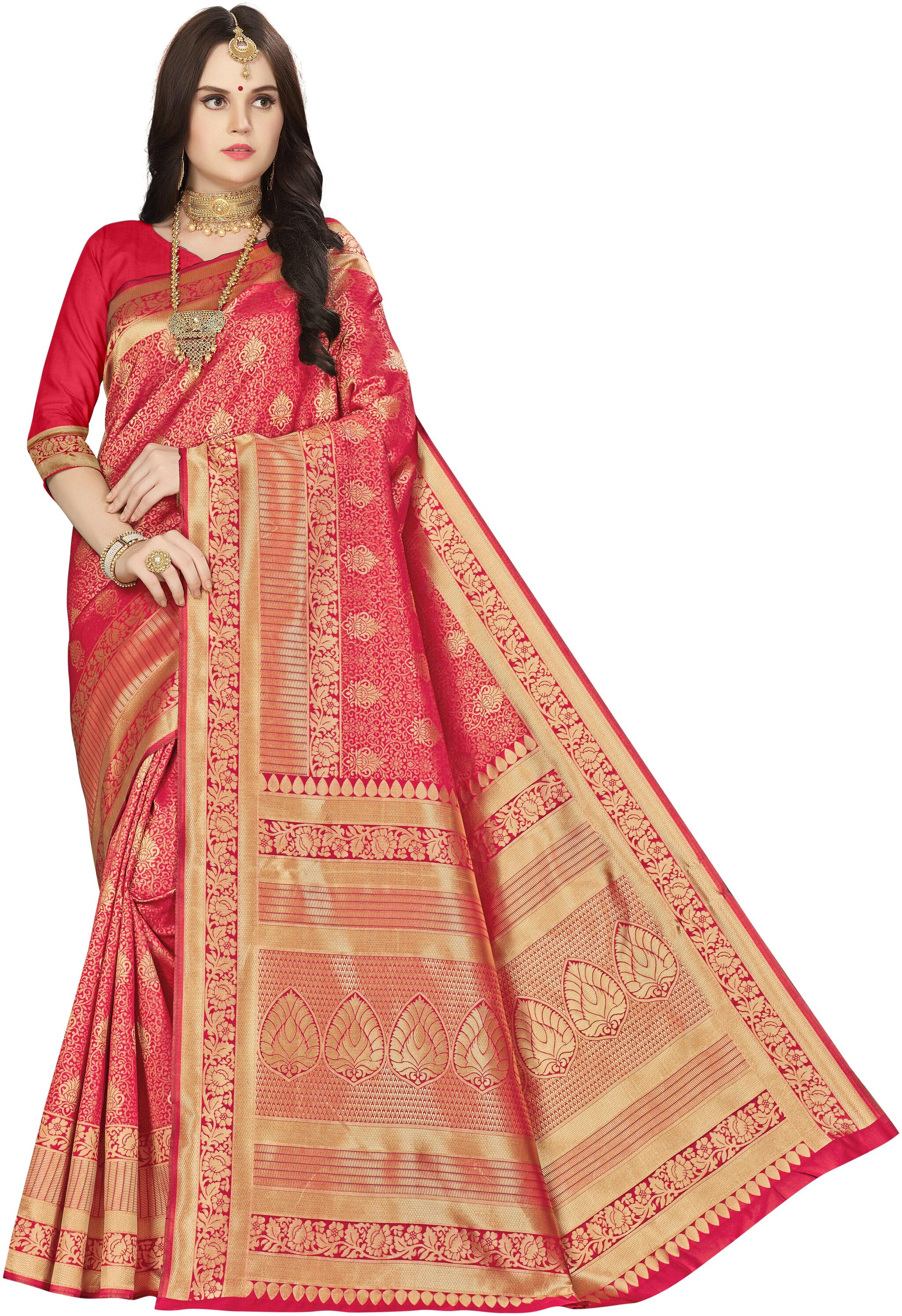 

Sainoor Silk Banarasi Saree Red Gold