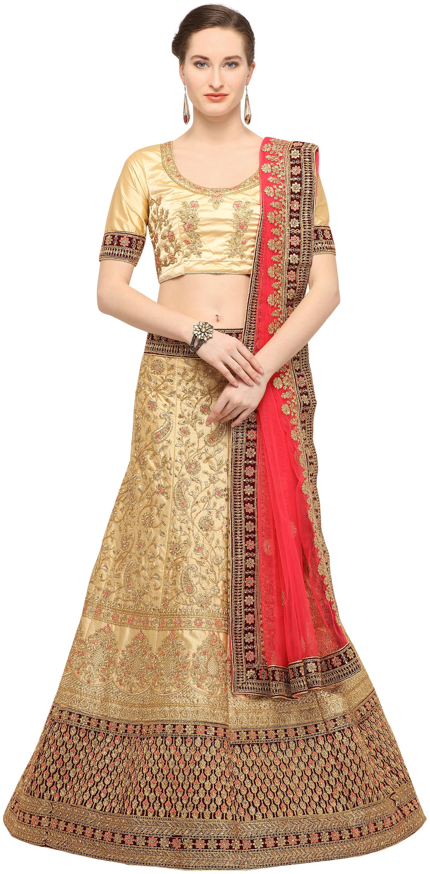 

SAINOOR Silk Embroidered Lehenga Choli - Beige