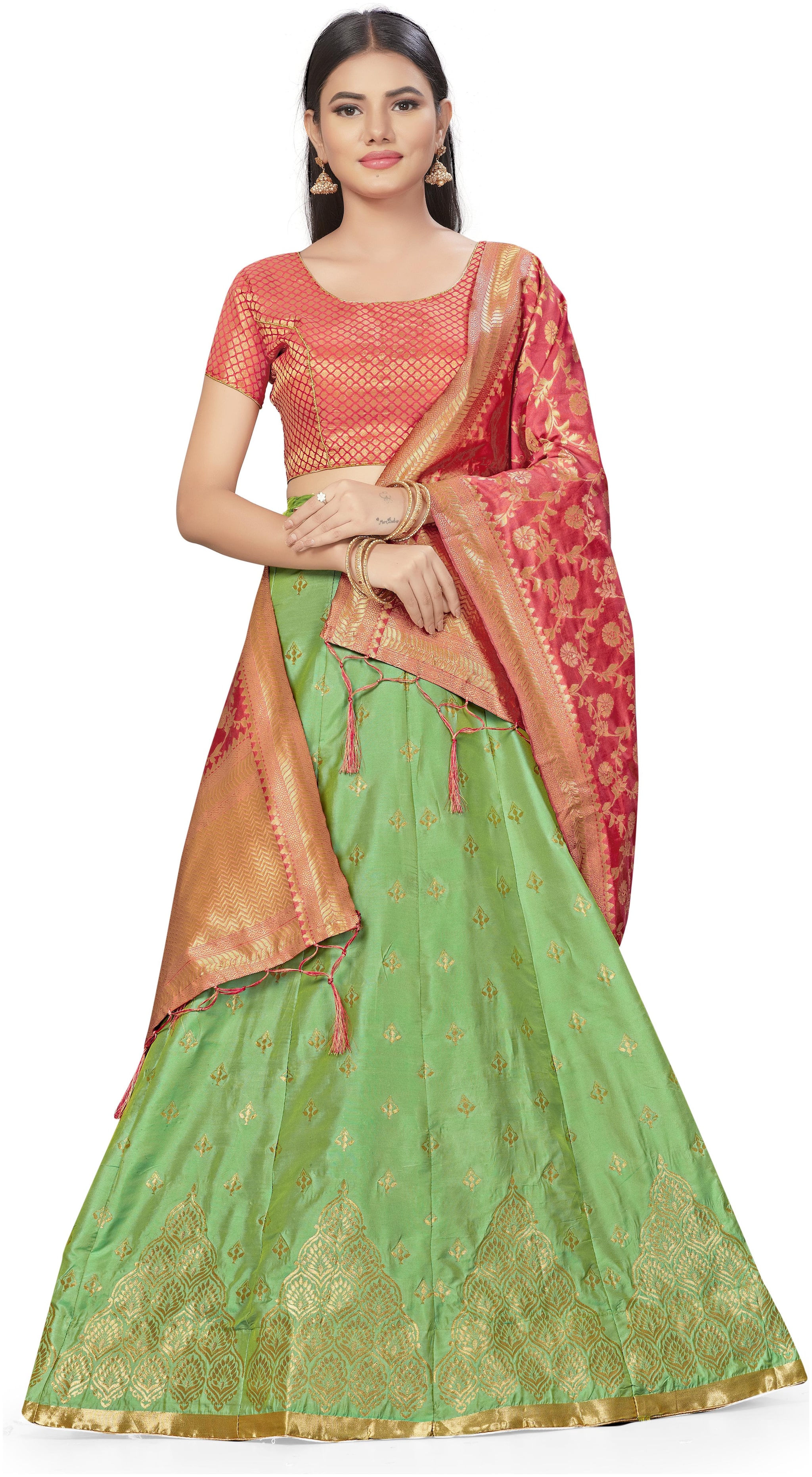 

Sainoor Silk Woven Green Lehenga Choli With Dupatta Women
