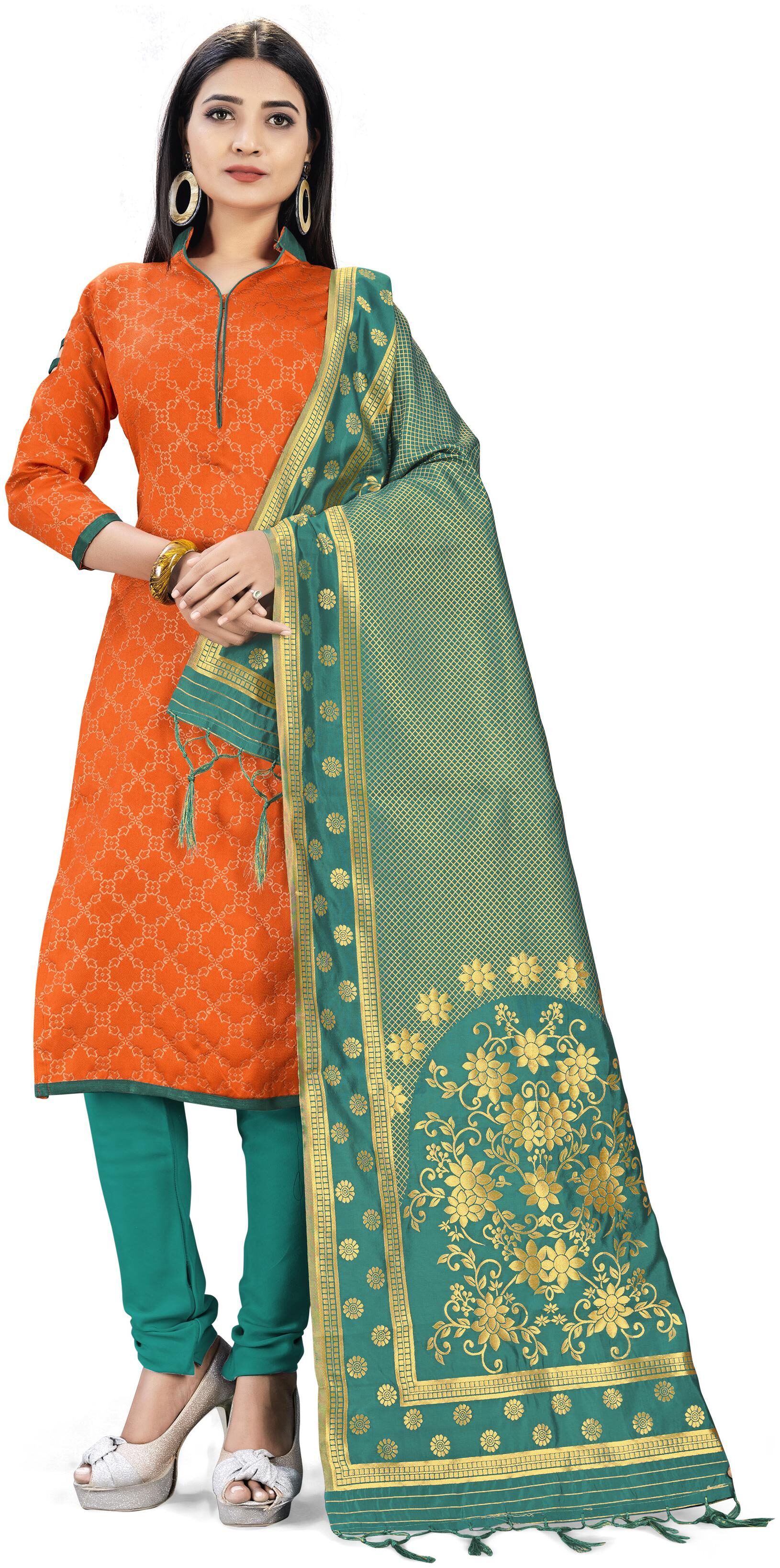 

SAINOOR Orange Unstitched Kurta with bottom dupatta With dupatta Dress Material
