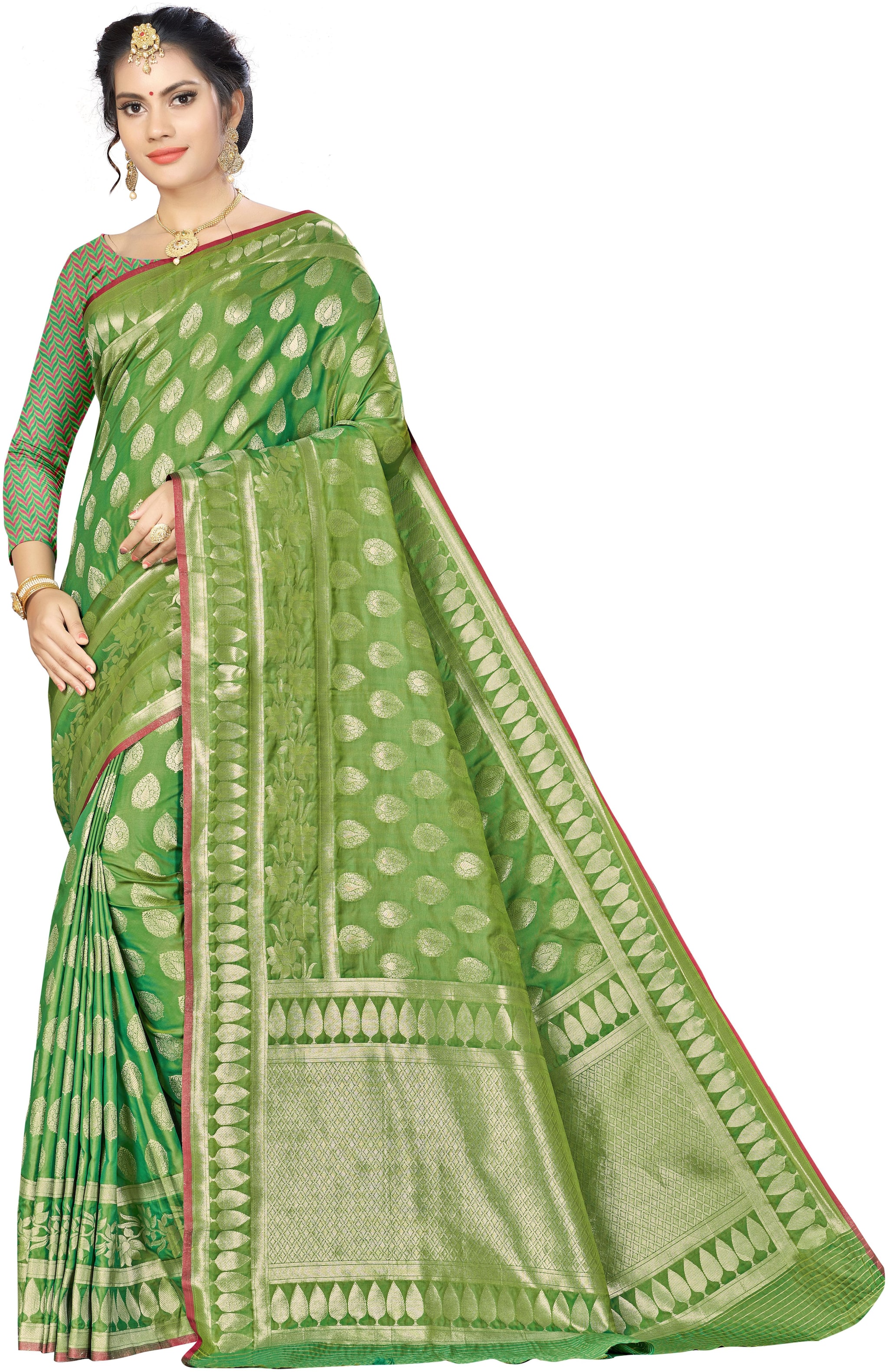 

SAINOOR Silk Banarasi Saree Green
