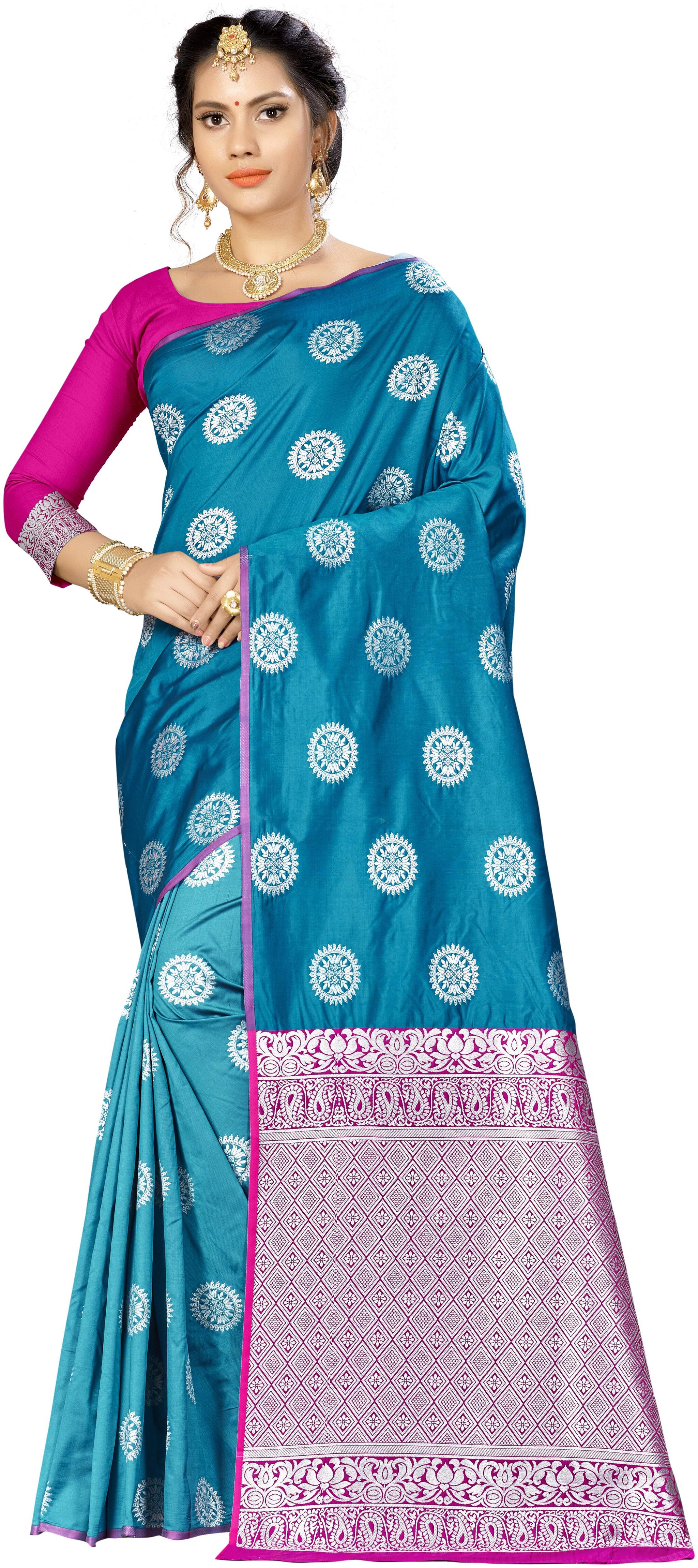 

SAINOOR Silk Banarasi Saree Blue