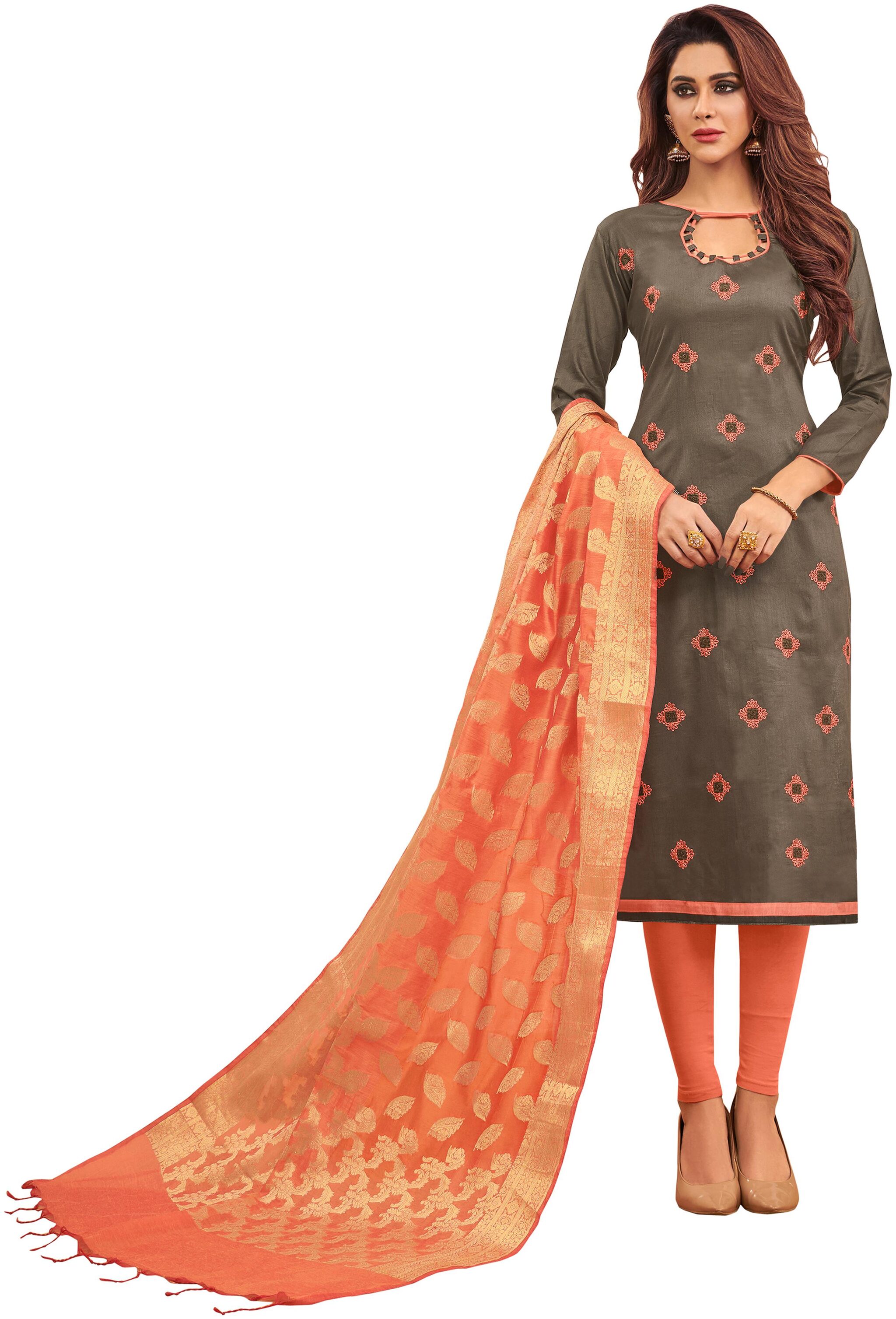 

SAINOOR Grey Unstitched Kurta with bottom dupatta With dupatta Dress Material