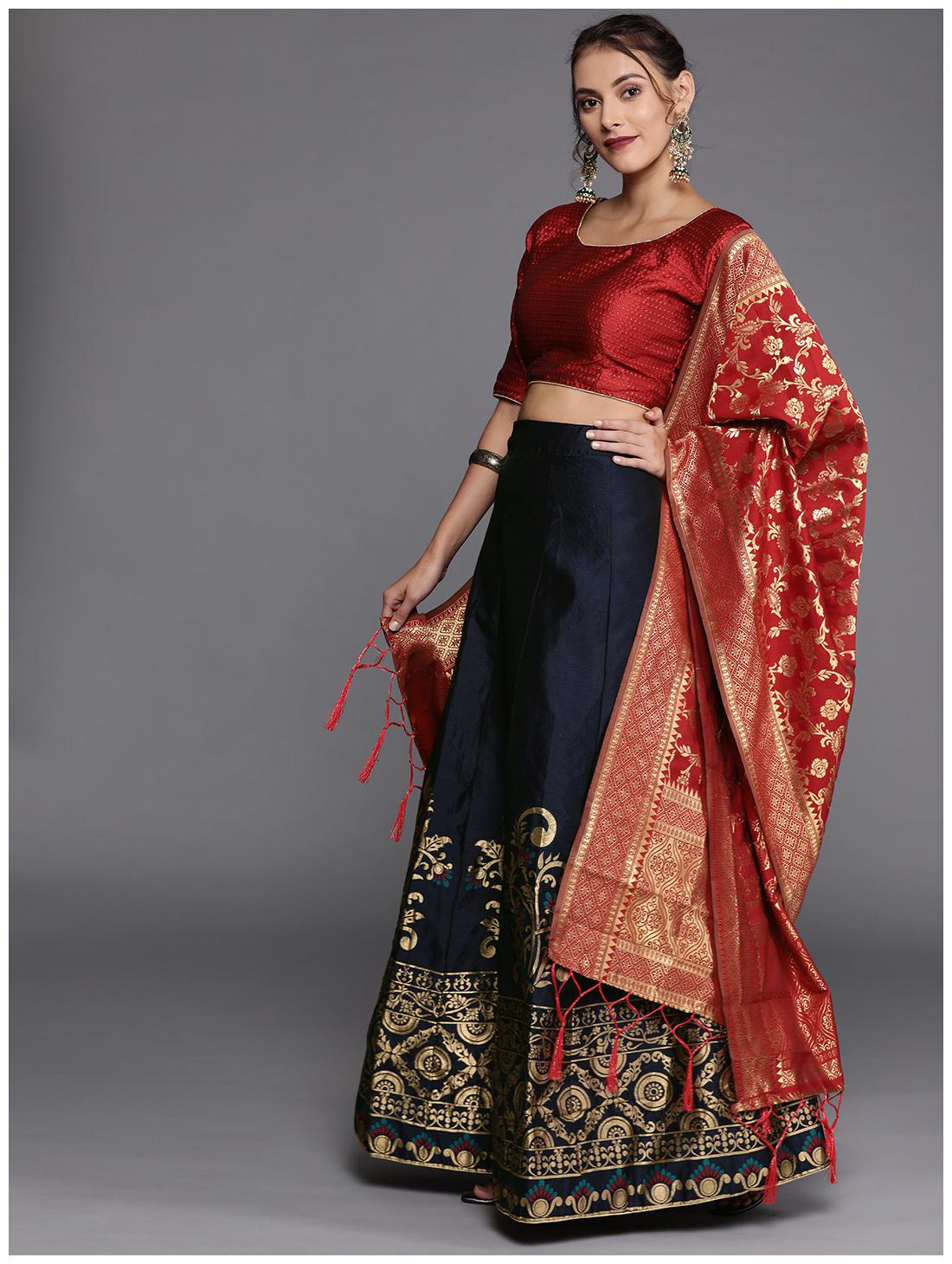 

SAINOOR Women Silk Floral Blue Lehenga Choli