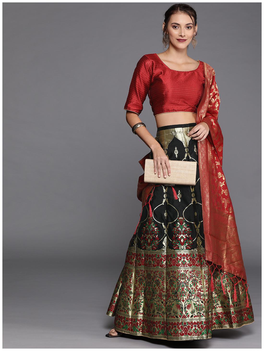 

SAINOOR Women Silk Floral Black Lehenga Choli