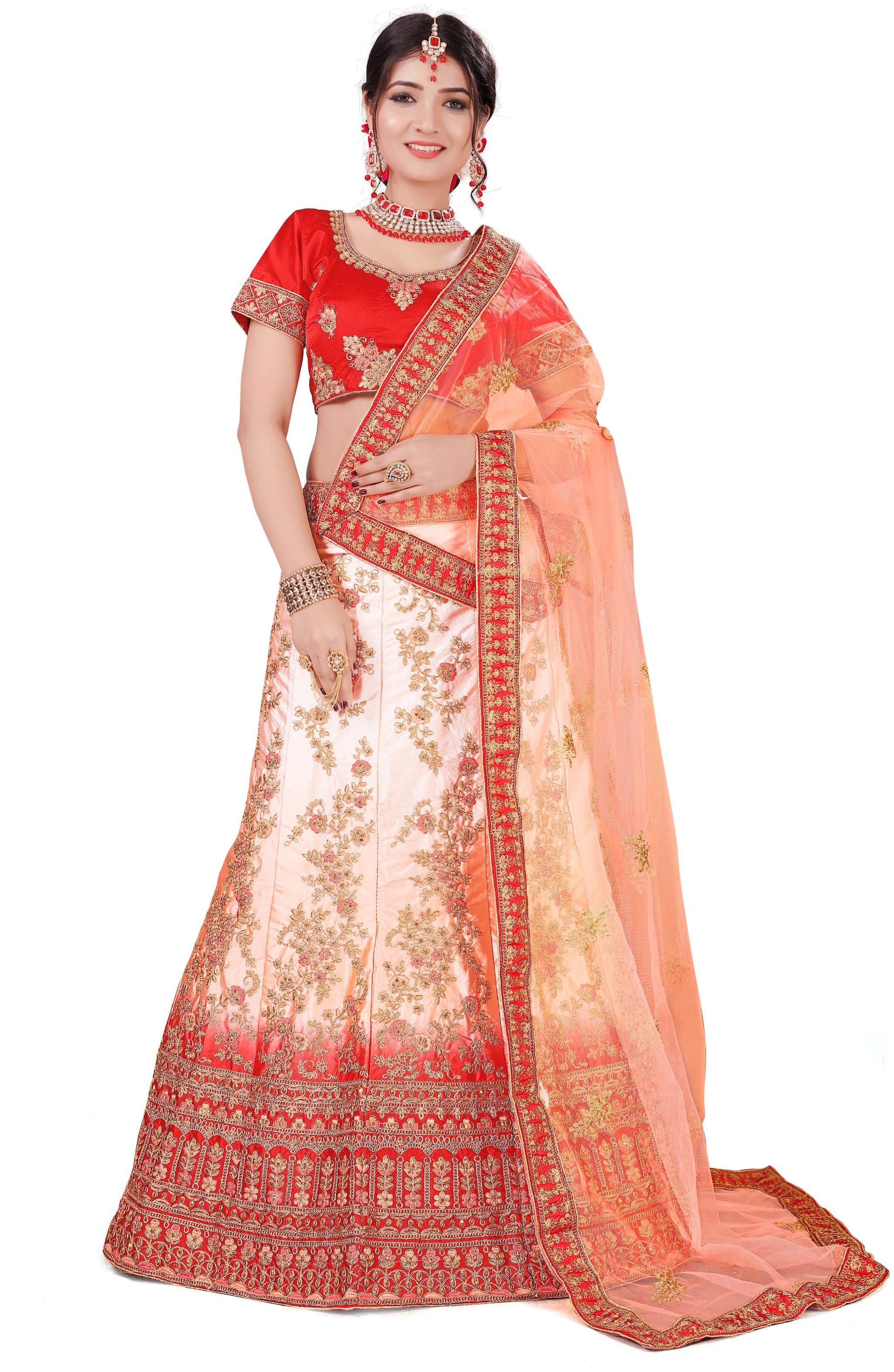 

Sainoor WomenS Multi Colour Heavy Zari Embrodiery Lehenga