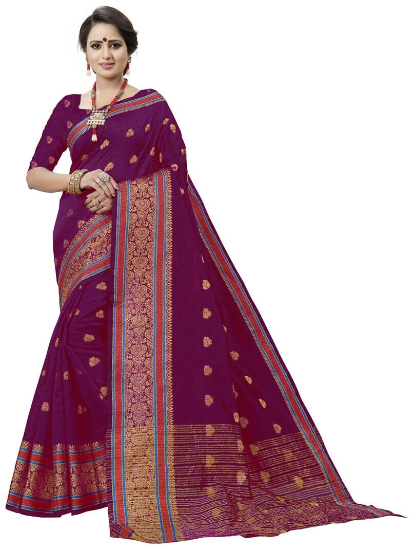 

Sainoor Women Cotton Blend Woven Saree With Blouse Piece (Pink)