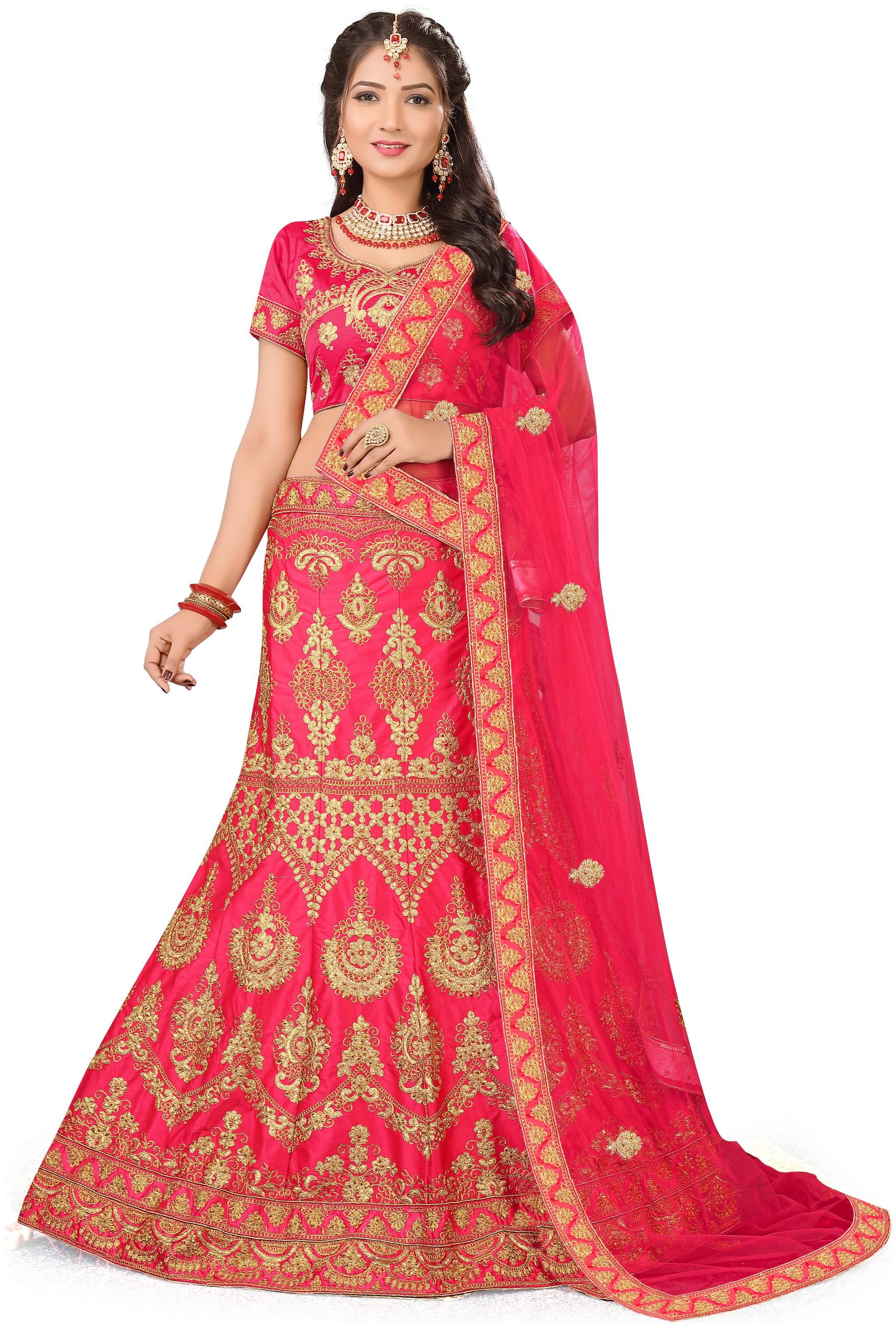 

Sainoor WomenS Pink Colour Heavy Zari Embrodiery Lehenga