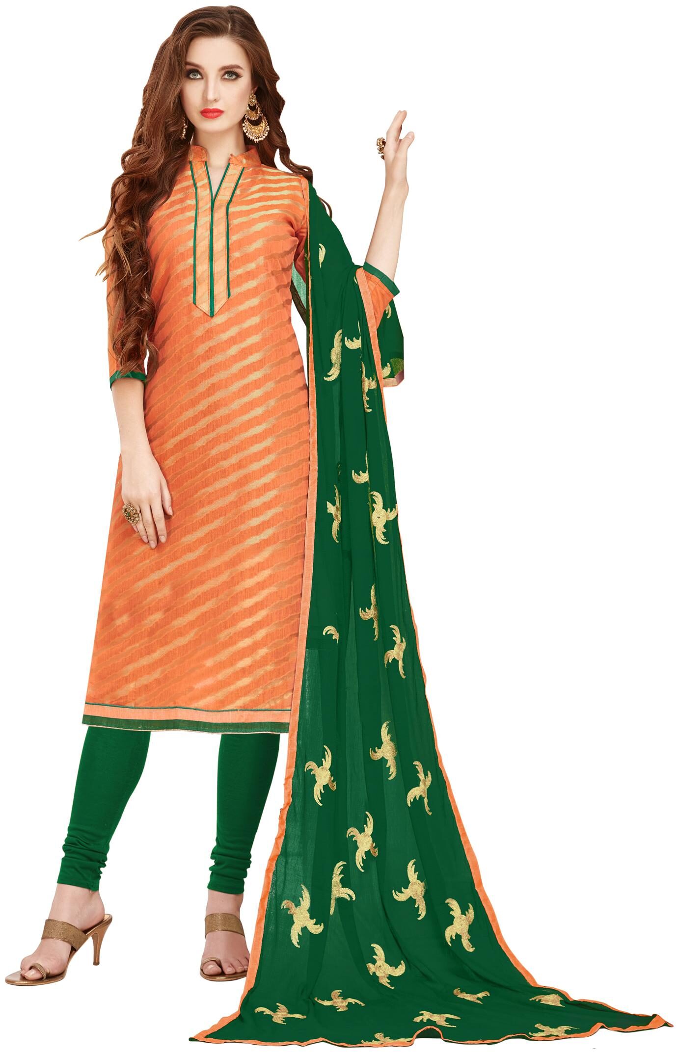 

SAINOOR Women Silk Banarasi Dress Material Peach color