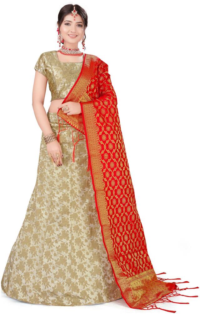 Sainoor WomenS Beige Colour Designer Weaving Lehenga