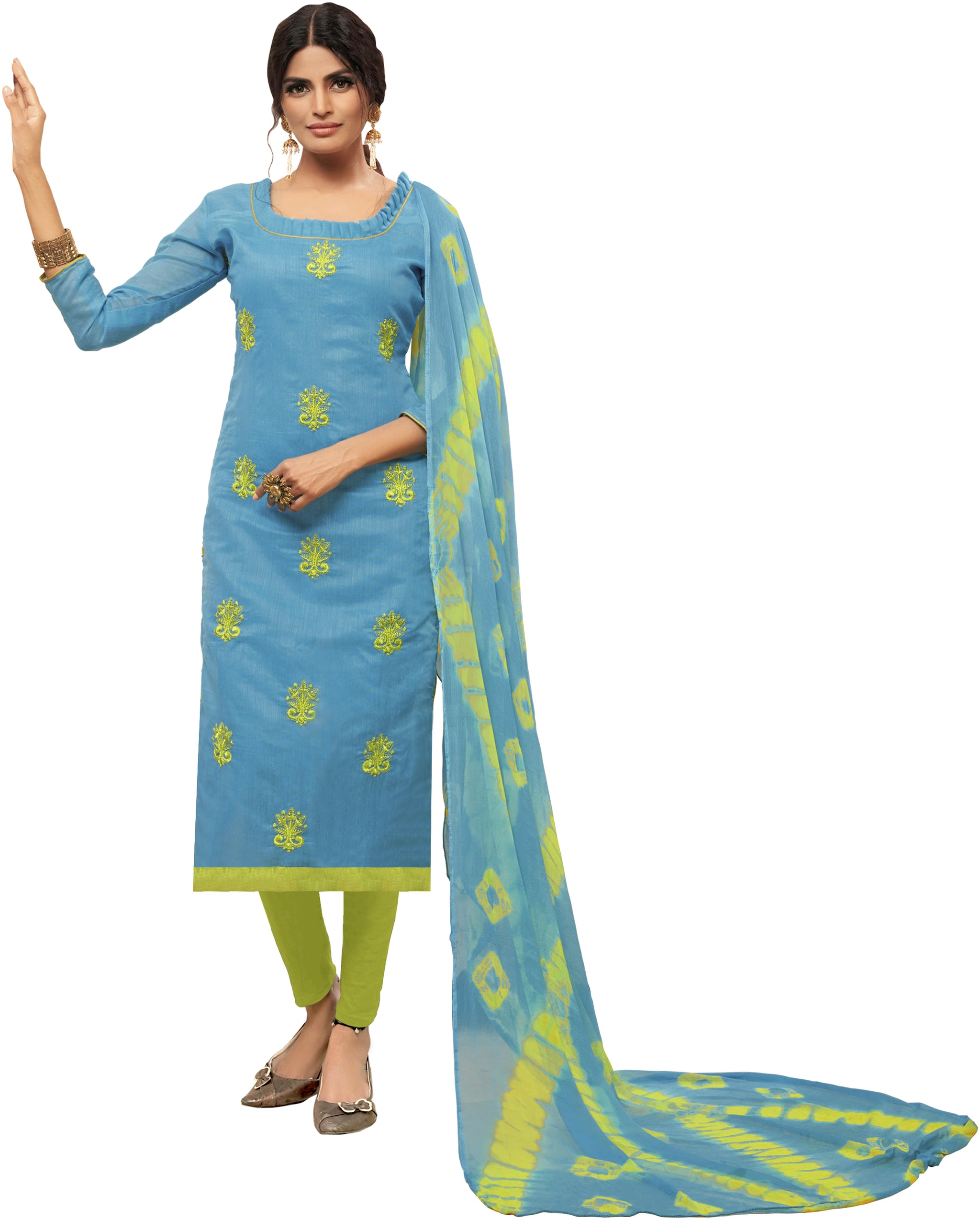 

SAINOOR Women Silk Kalamkari Dress Material Blue color