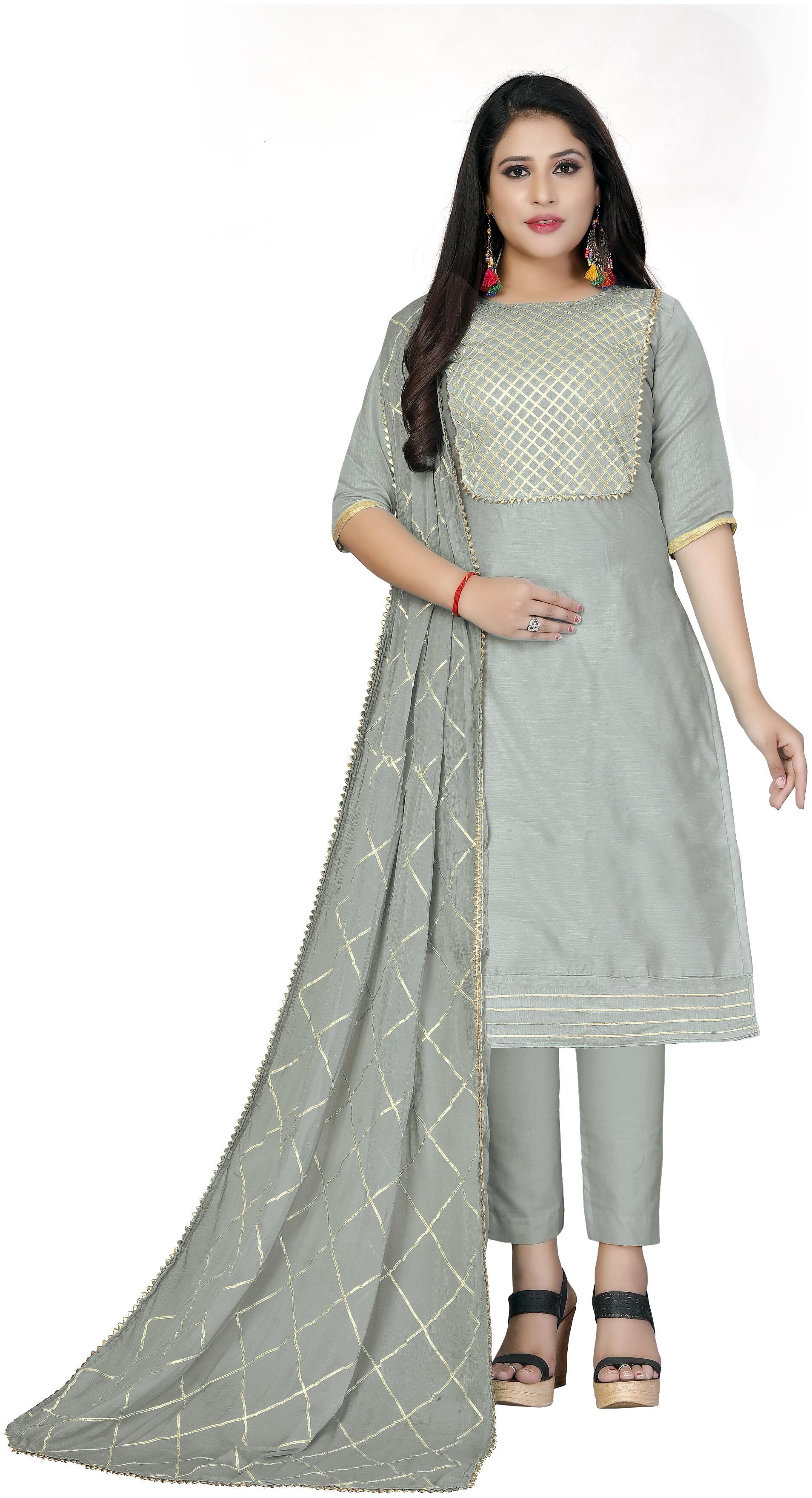 

SAINOOR Women Cotton Kalamkari Dress Material Grey color