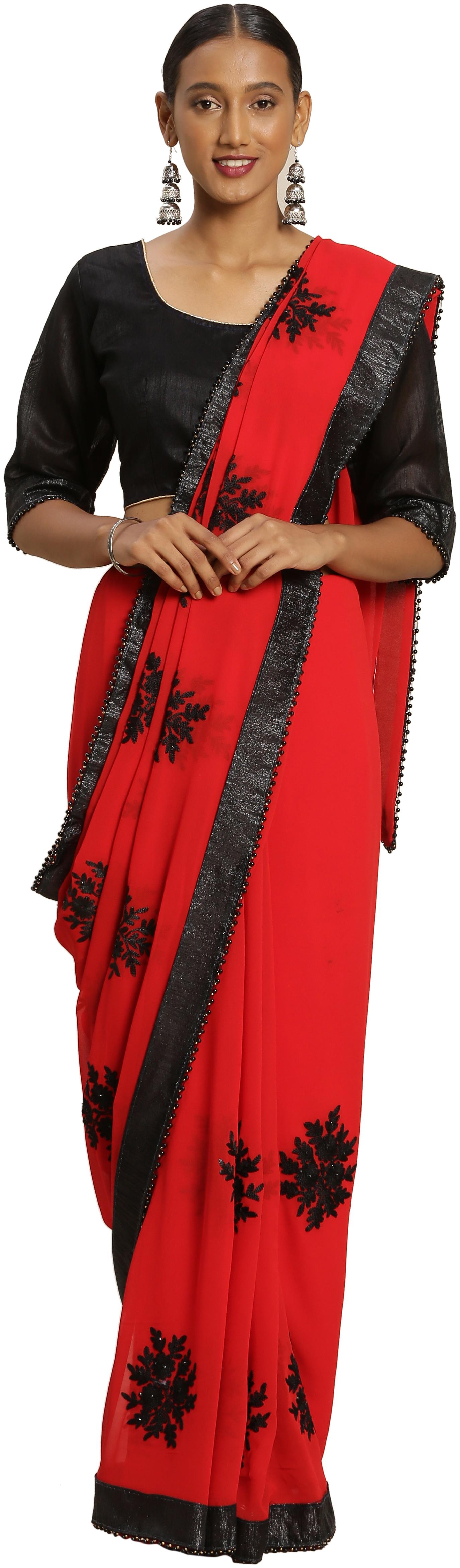 

SAINOOR Women Georgette Saree Red