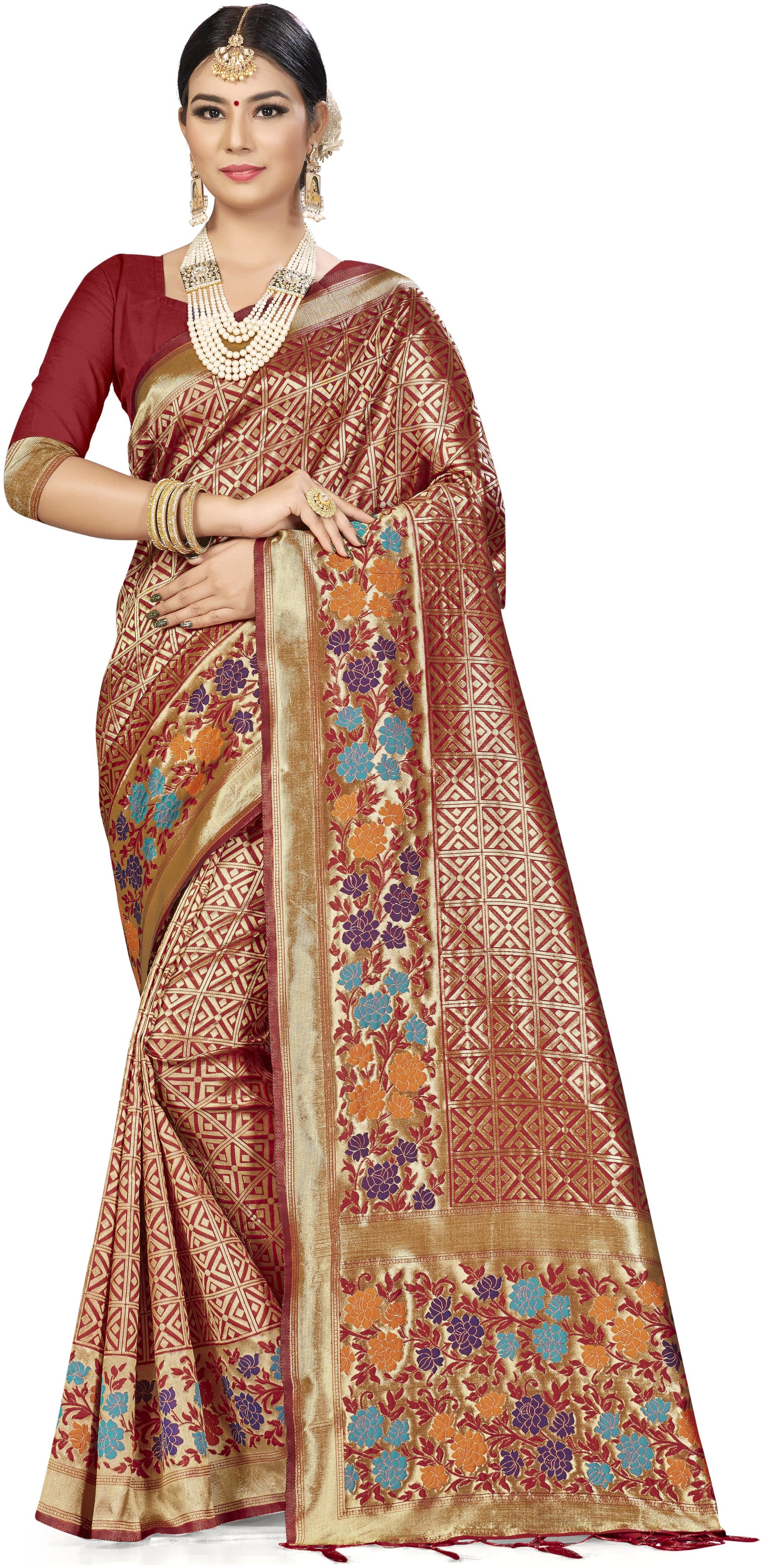 

SAINOOR Women Artificial Silk saree Woven Red