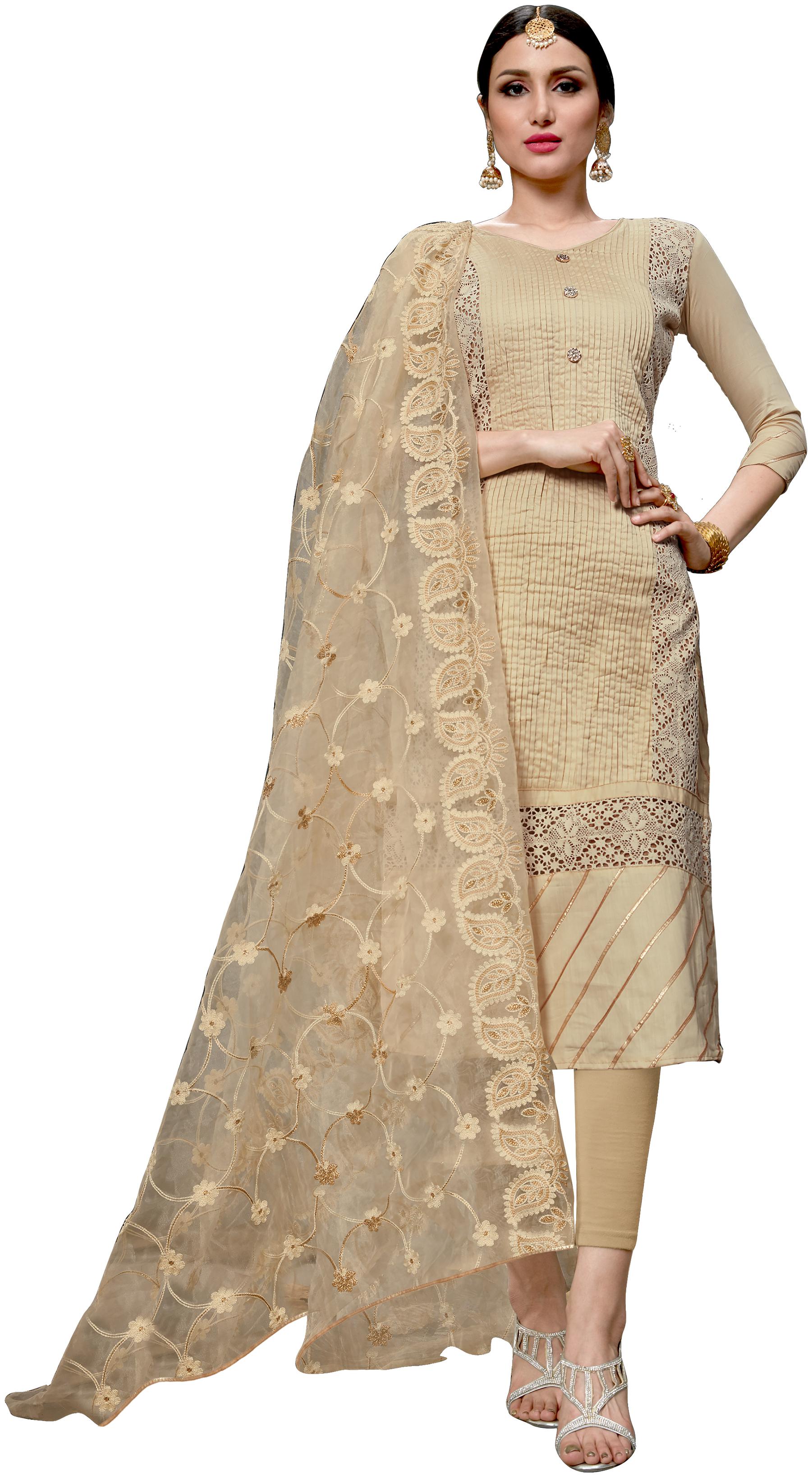 

SAINOOR Women Cotton Kalamkari Dress Material Beige color