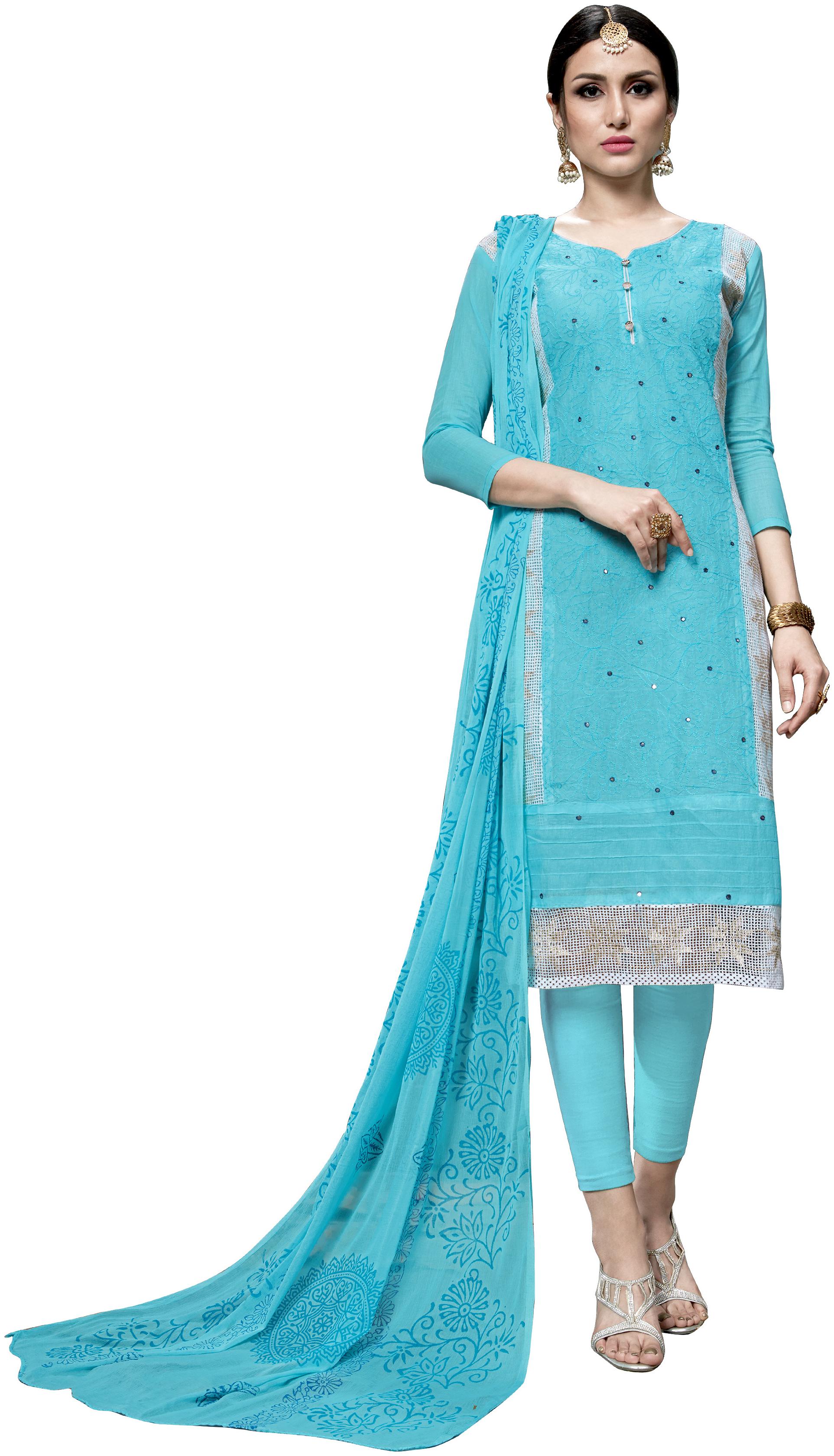 

SAINOOR Women Cotton Kalamkari Dress Material Blue color