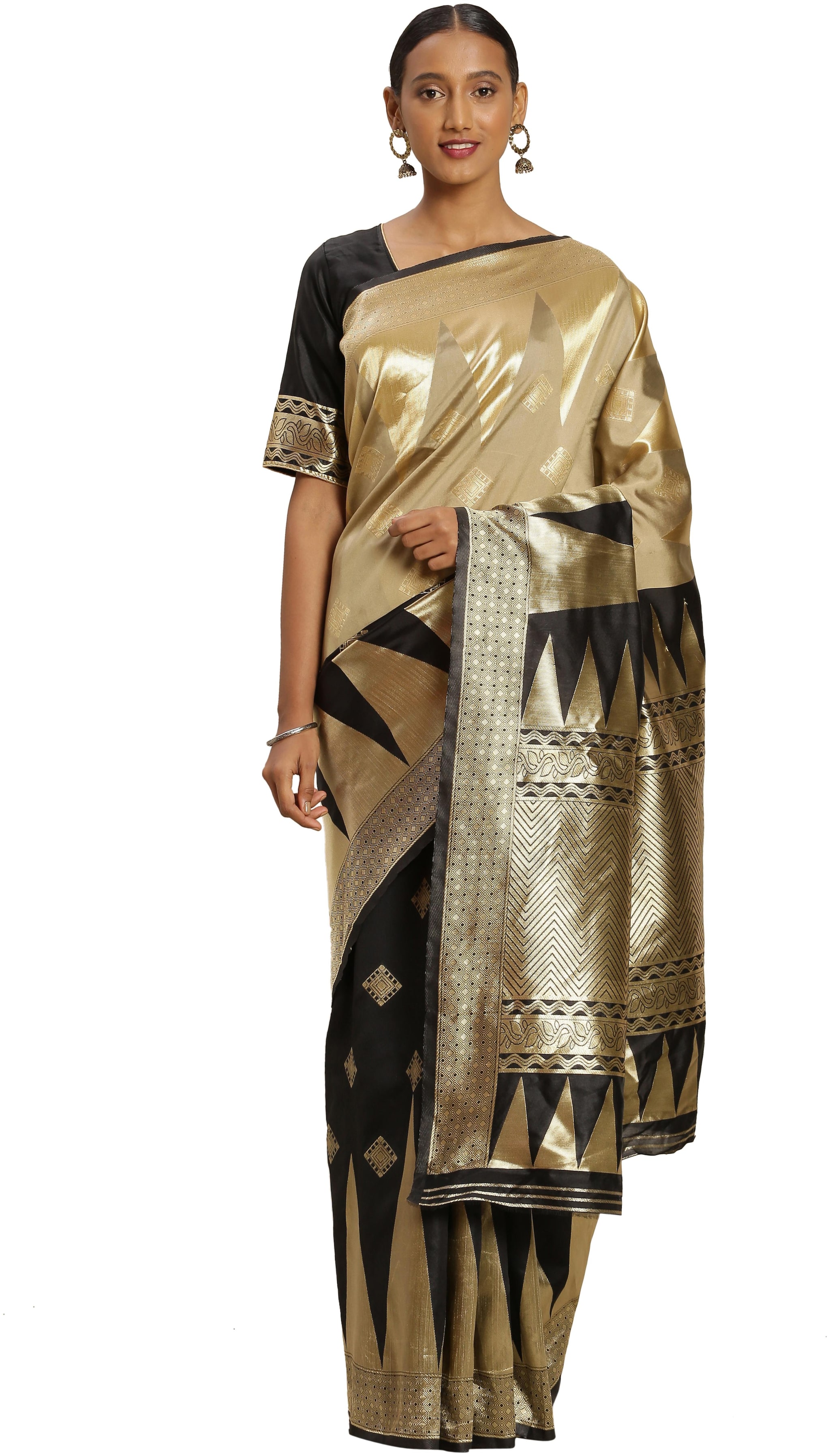

SAINOOR Women Artificial Silk Saree Beige Black