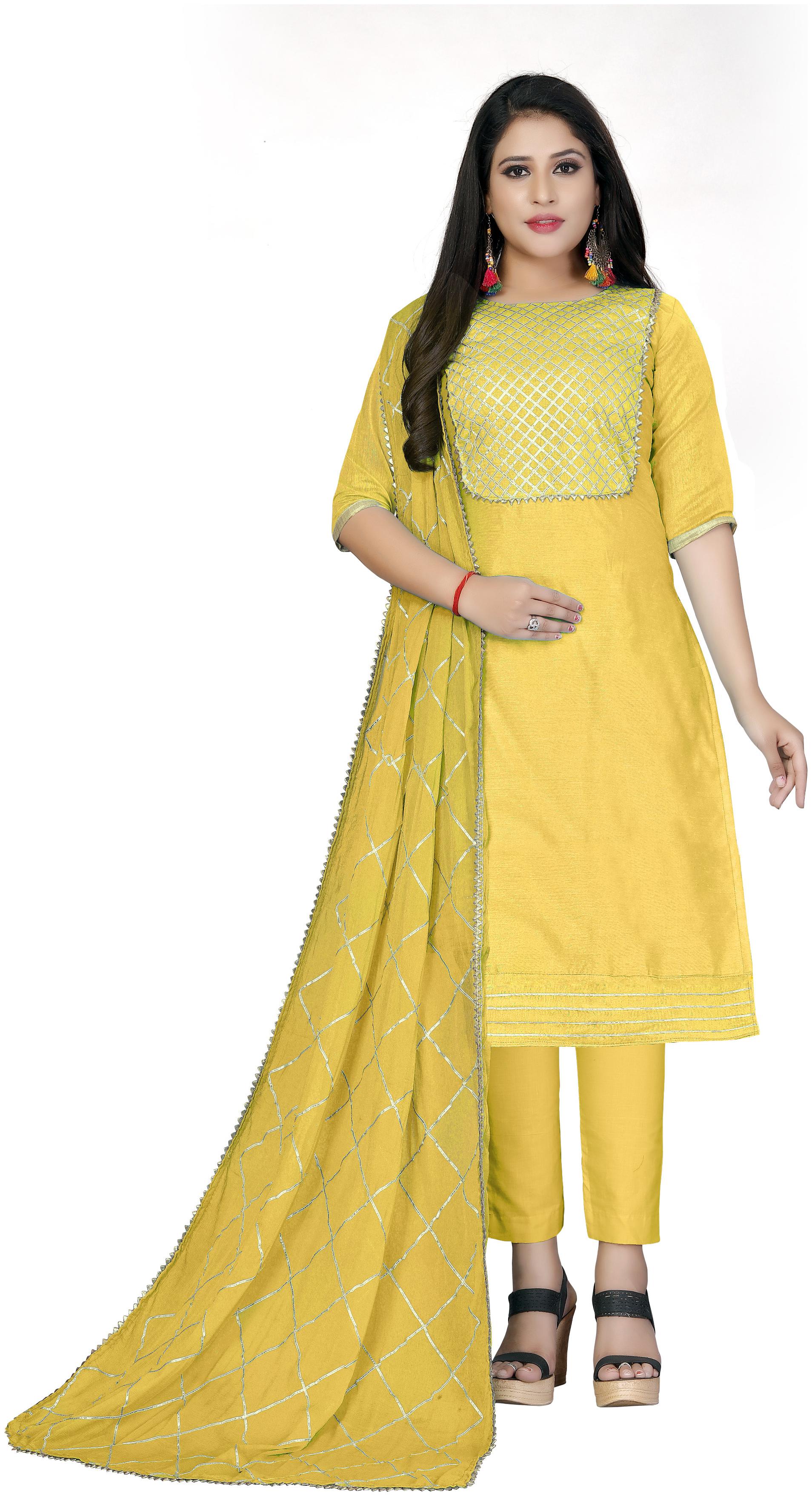 

SAINOOR Women Cotton Kalamkari Dress Material Yellow color