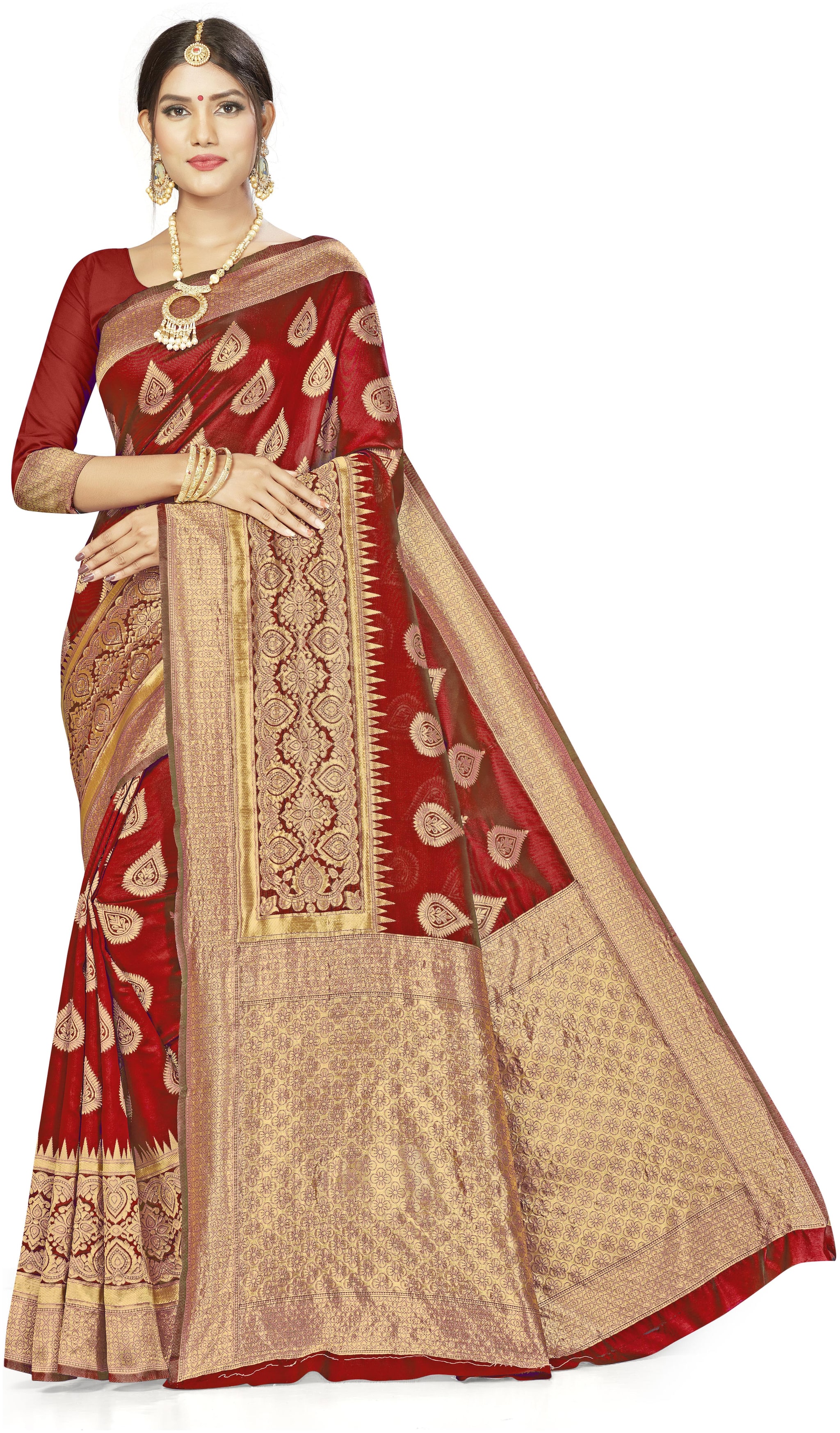 

Sainoor Women Artificial Silk Woven Saree With Blouse Piece (Red)