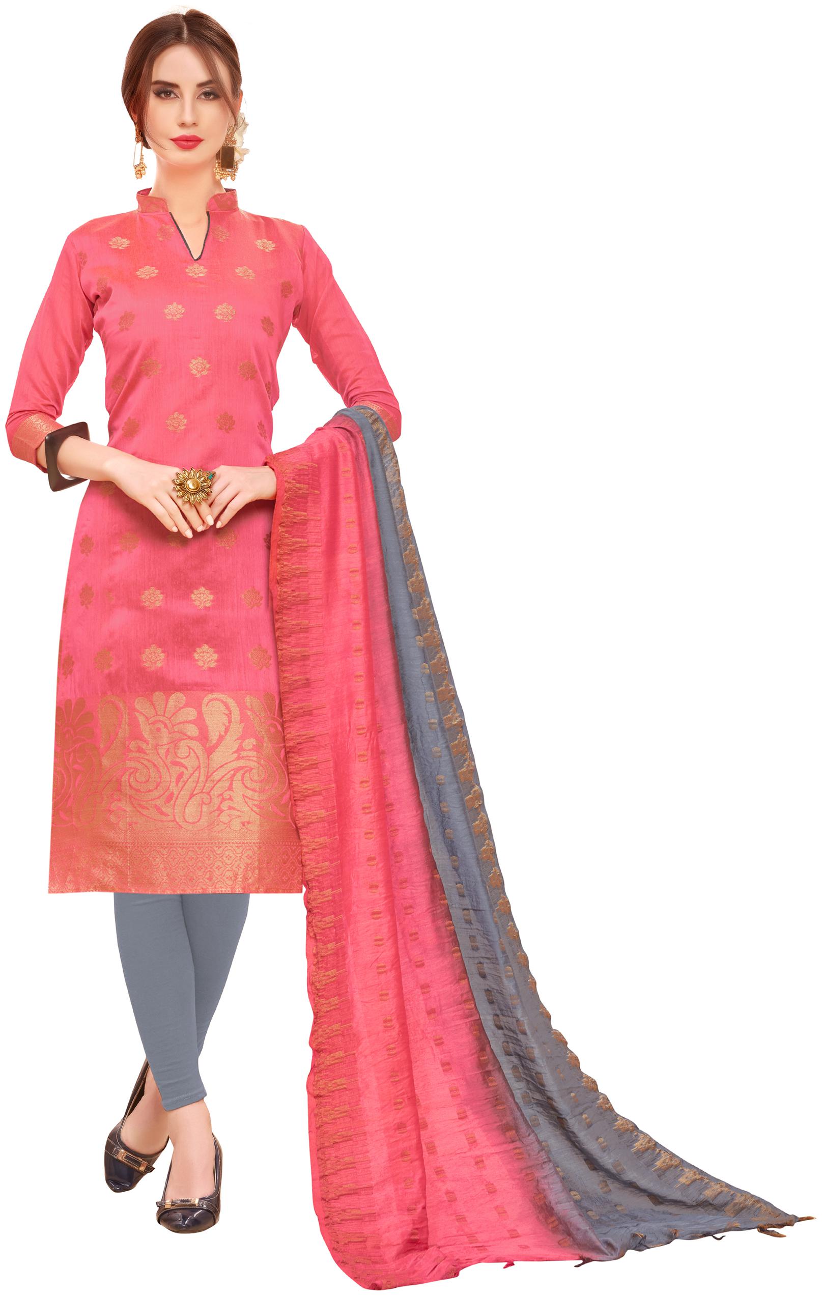 

SAINOOR Women Silk Banarasi Dress Material Pink color