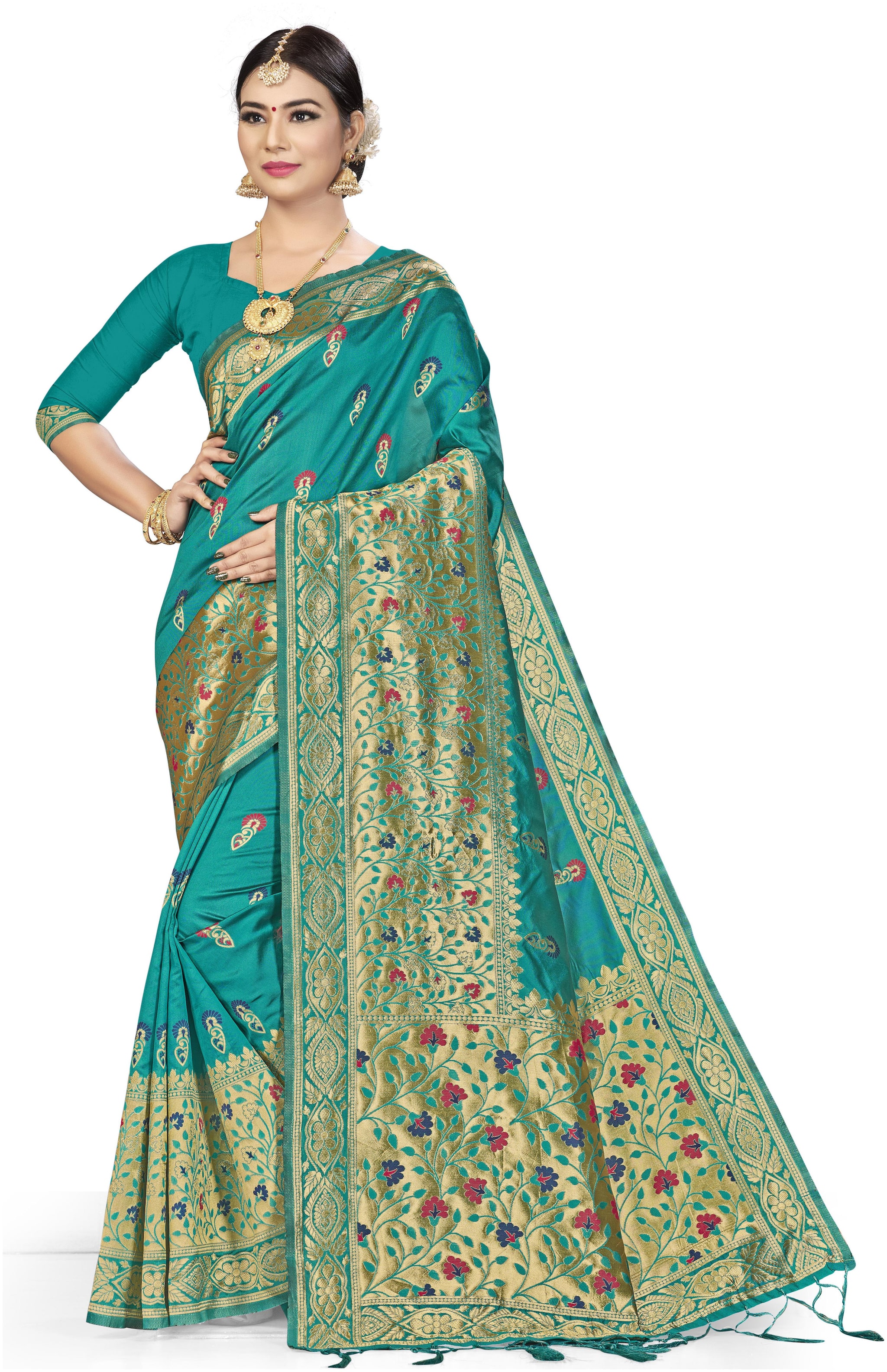 

SAINOOR Women Artificial Silk saree Woven Green
