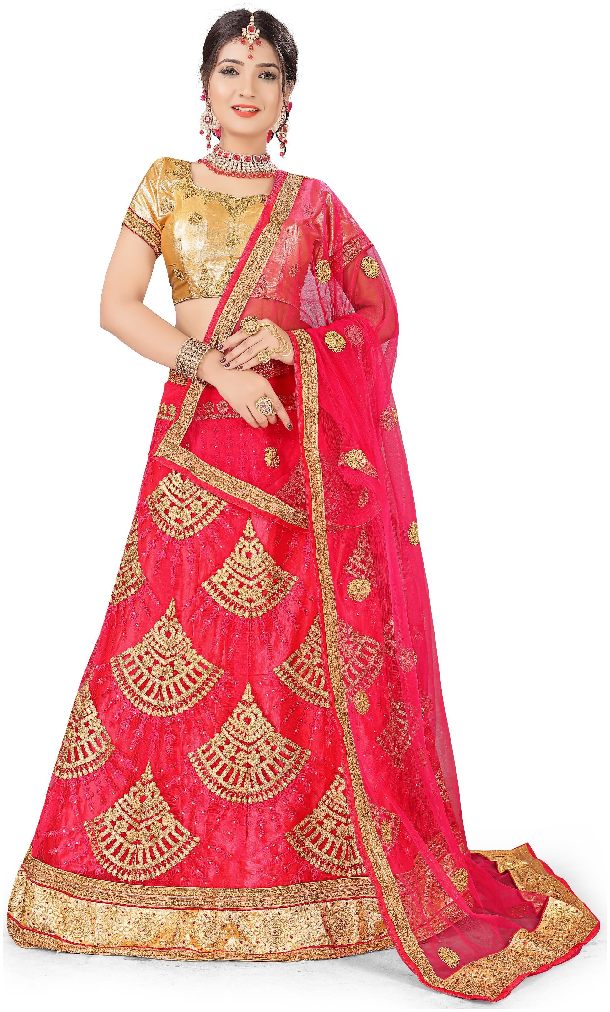 

Sainoor WomenS Pink Colour Heavy Zari Embrodiery Lehenga