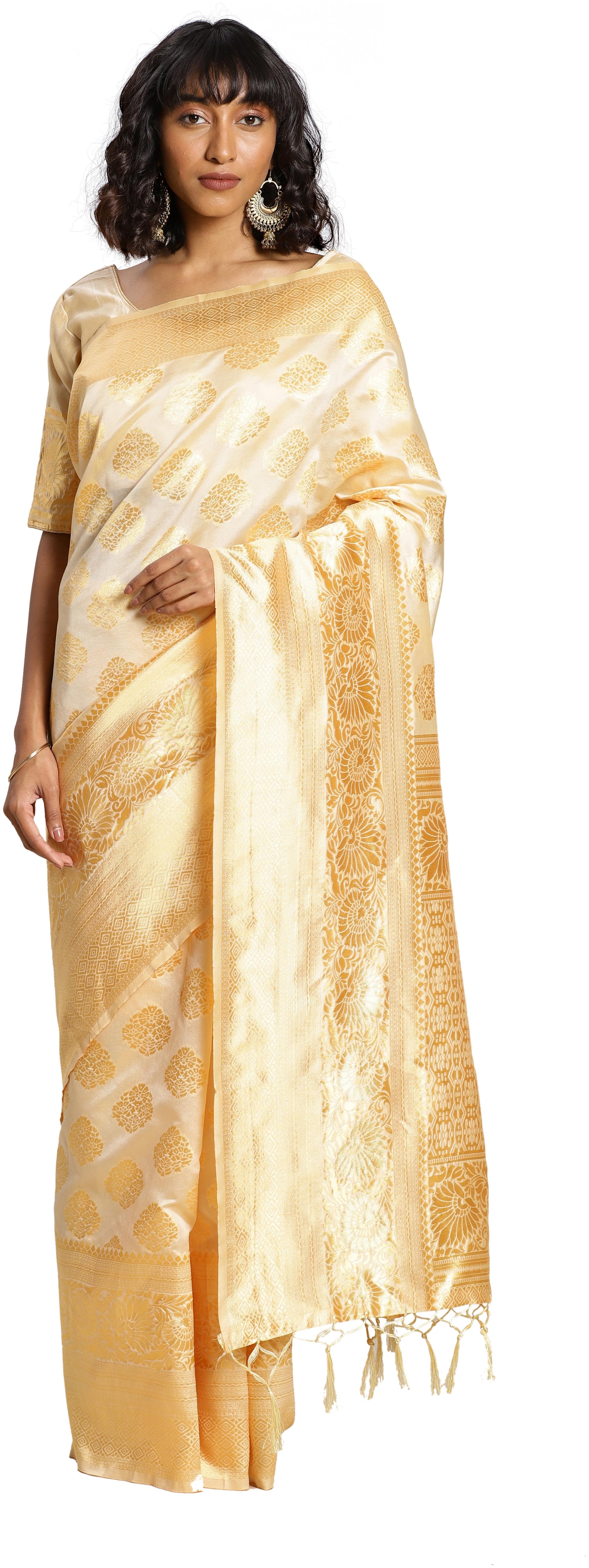 

SAINOOR Women Artificial Silk Saree Cream