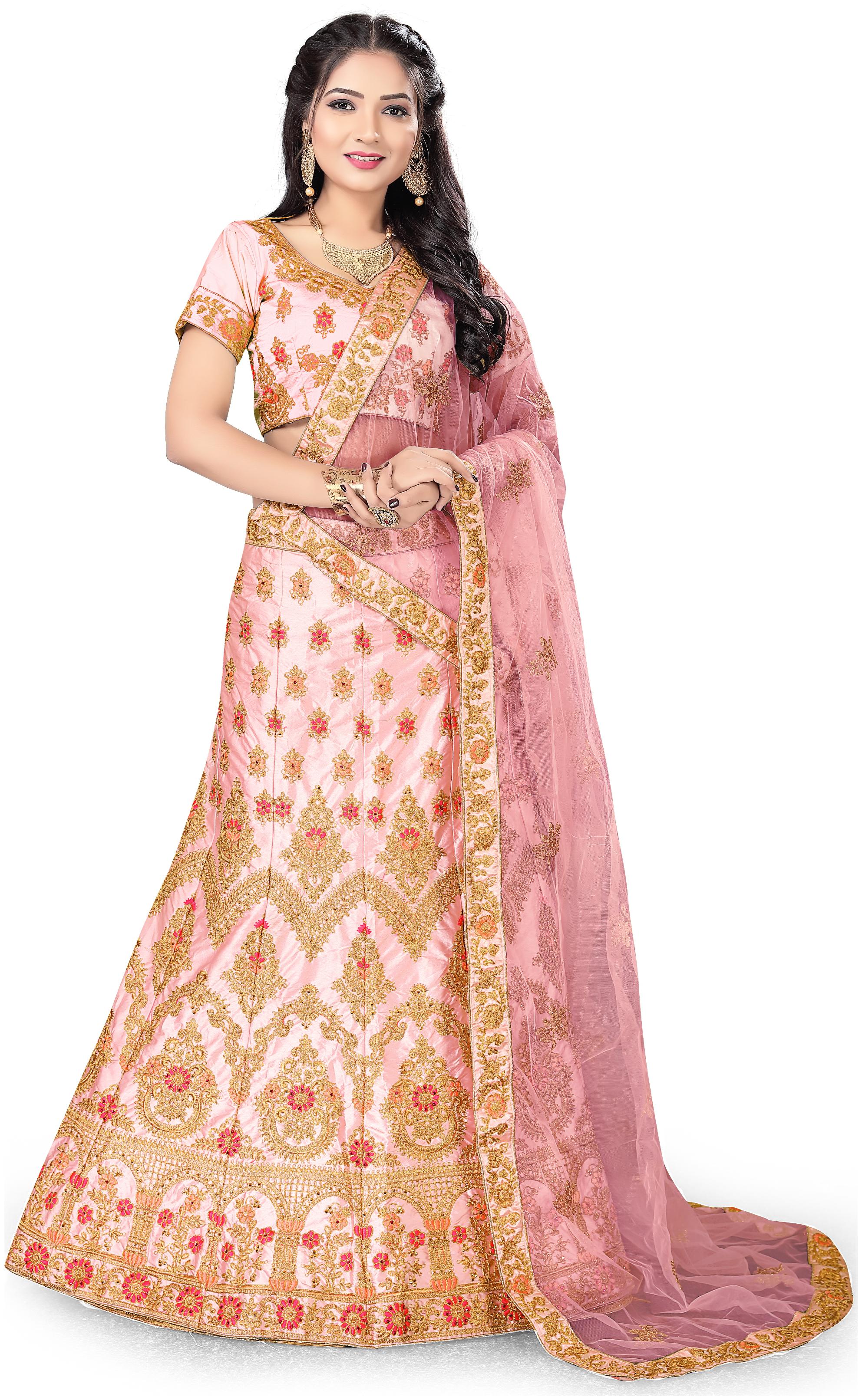 

Sainoor WomenS Pink Colour Heavy Zari Embrodiery Lehenga